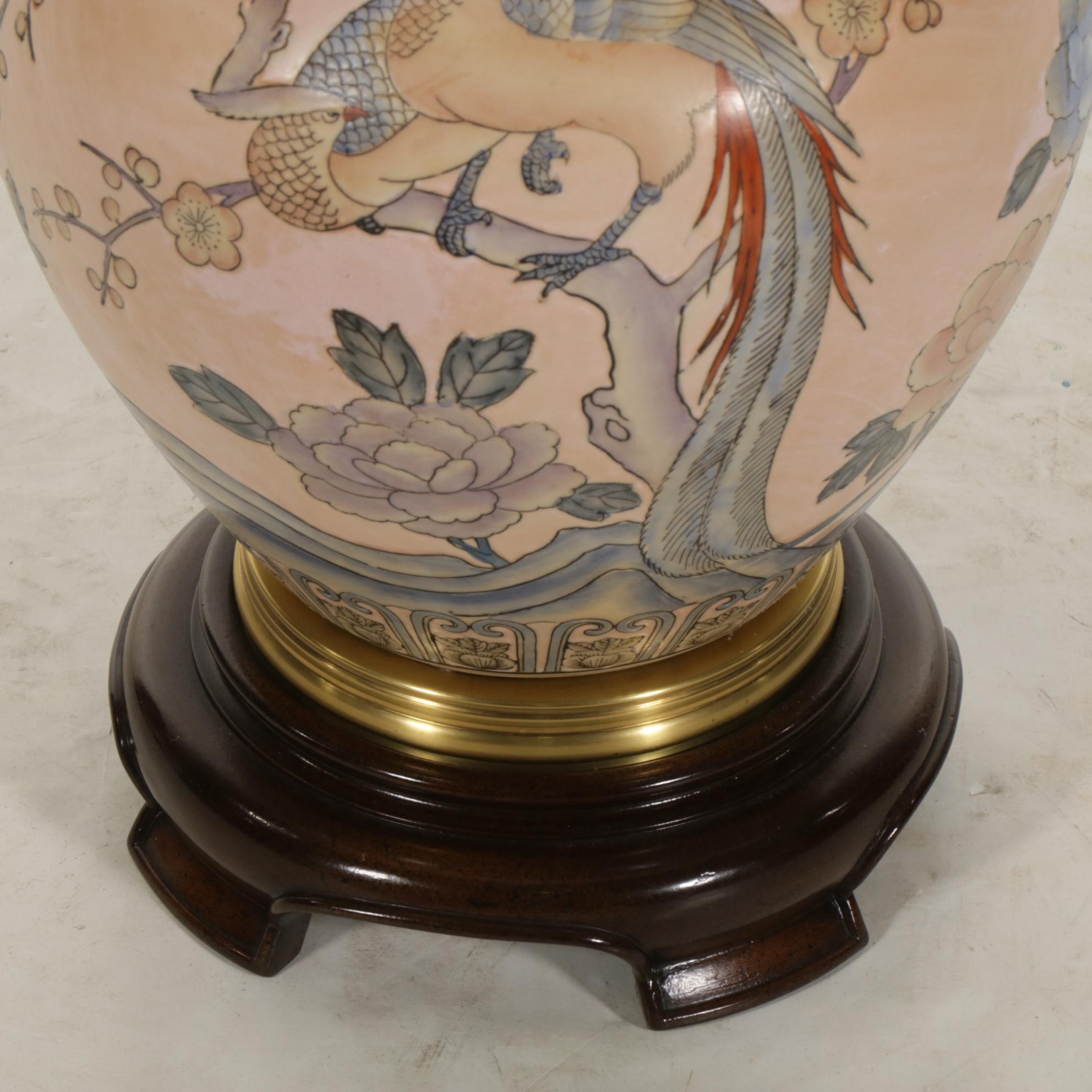 Chinese Pink Ceramic Vase-Shaped Table Lamp