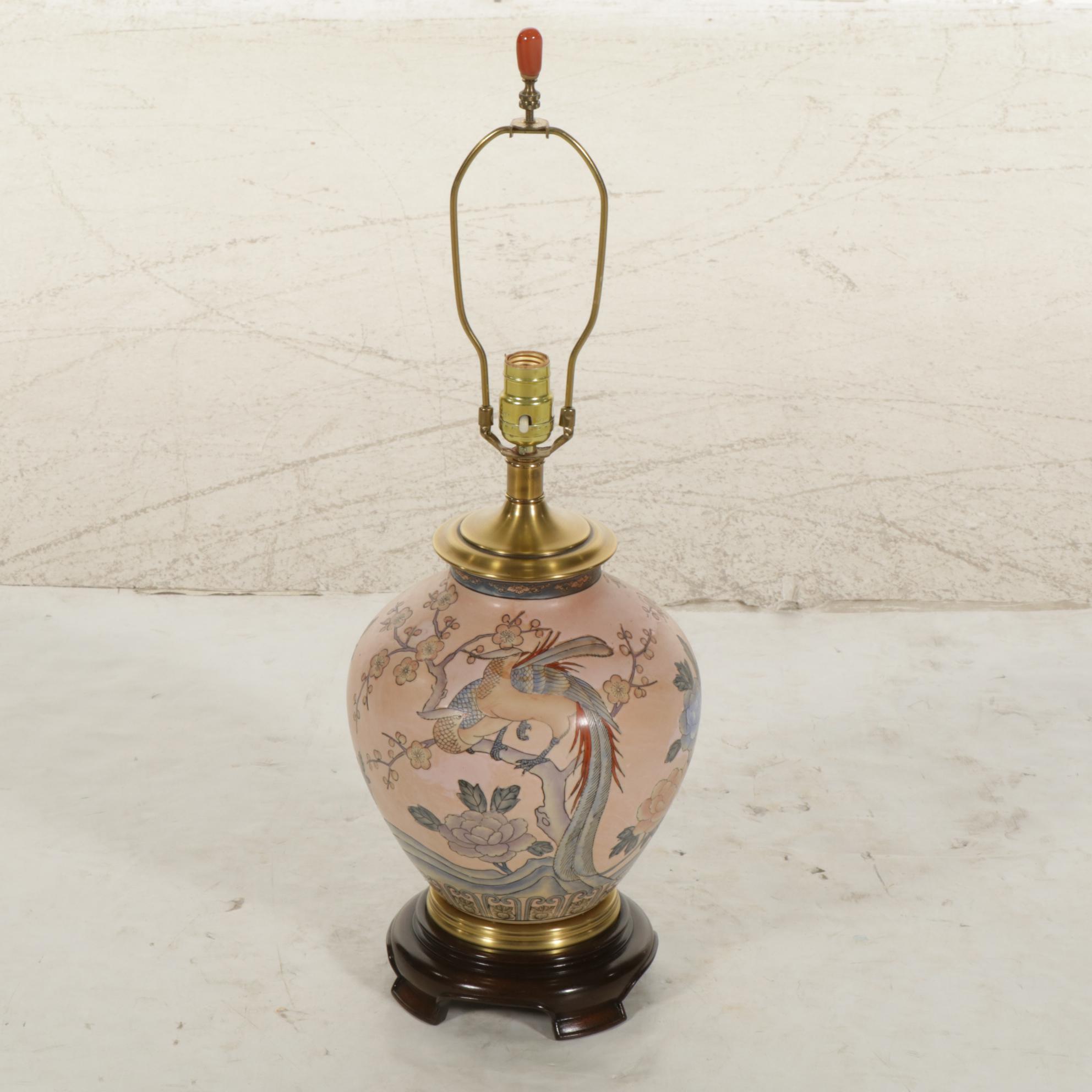 Chinese Pink Ceramic Vase-Shaped Table Lamp