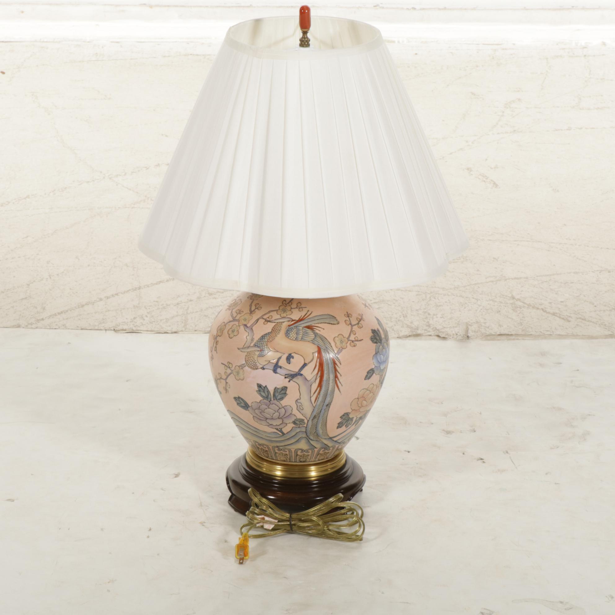 Chinese Pink Ceramic Vase-Shaped Table Lamp
