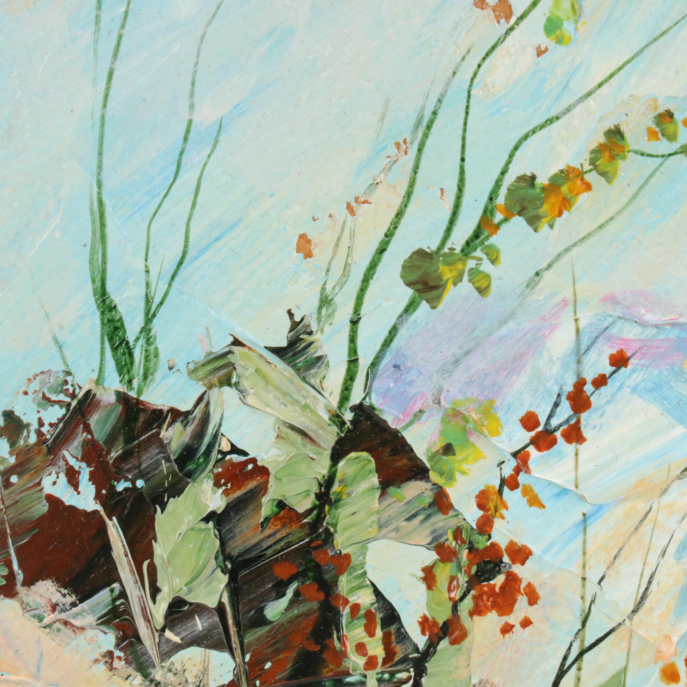 Louis Spiegel Landscape Impasto Oil Painting of Riverfront House, 1969