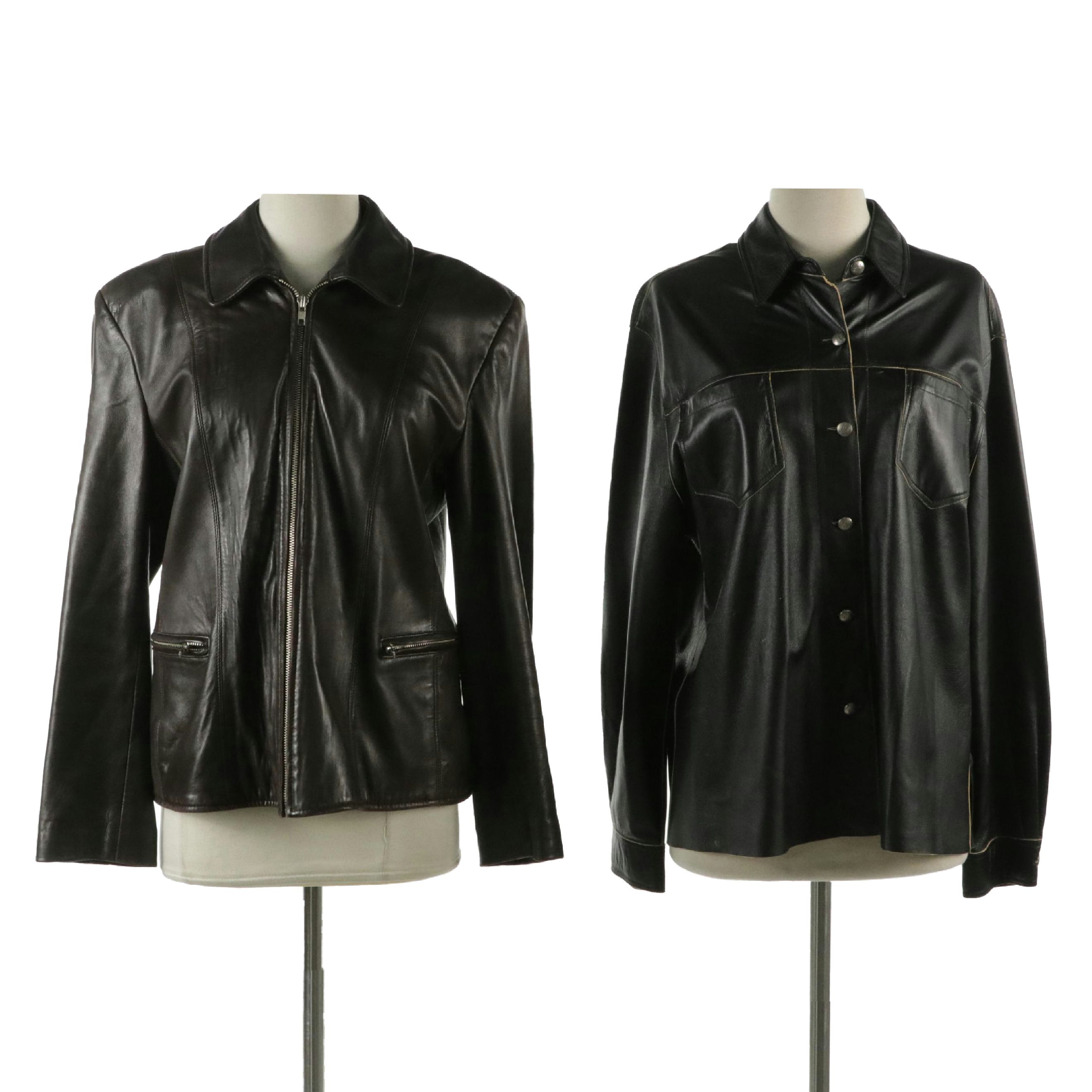 Ann Taylor Zipper-Front Leather Jacket, Other Leather Shirt Jacket