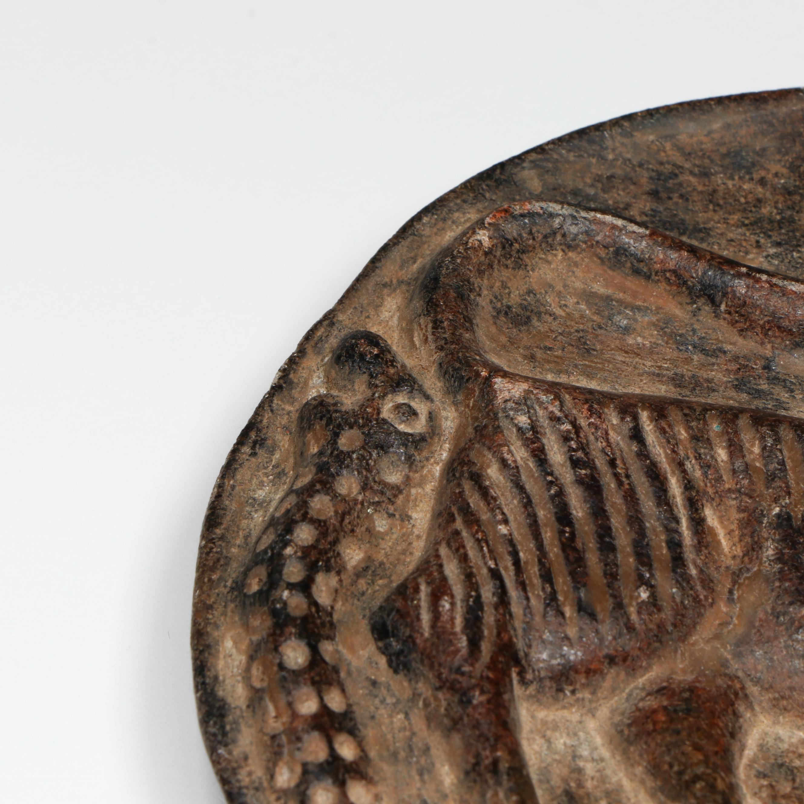 Ancient Near Eastern Sasanian Carved Stone Tiger and Snake Plaque