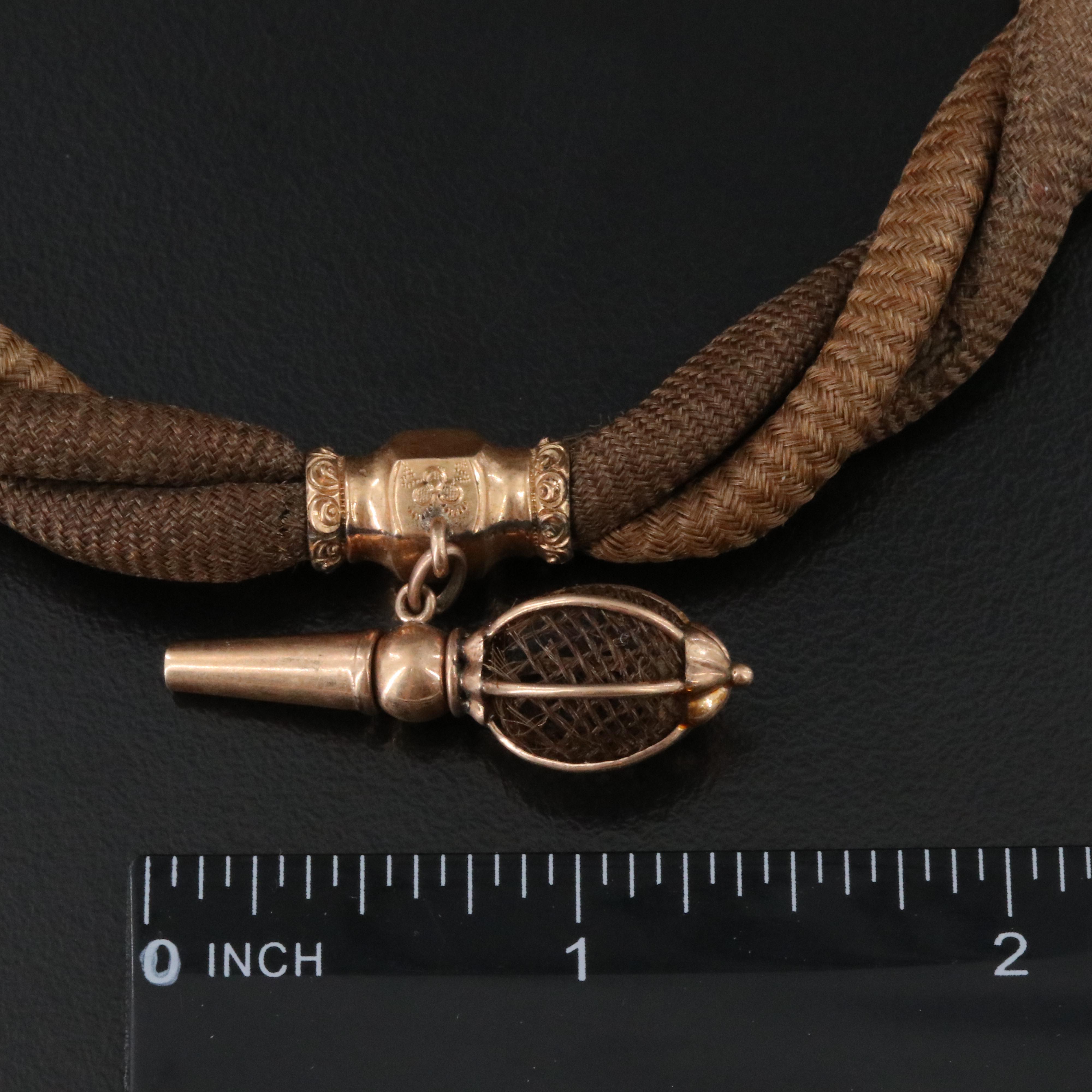 Victorian Braided Hair Work Watch Chain with Watch Key Fob Charm
