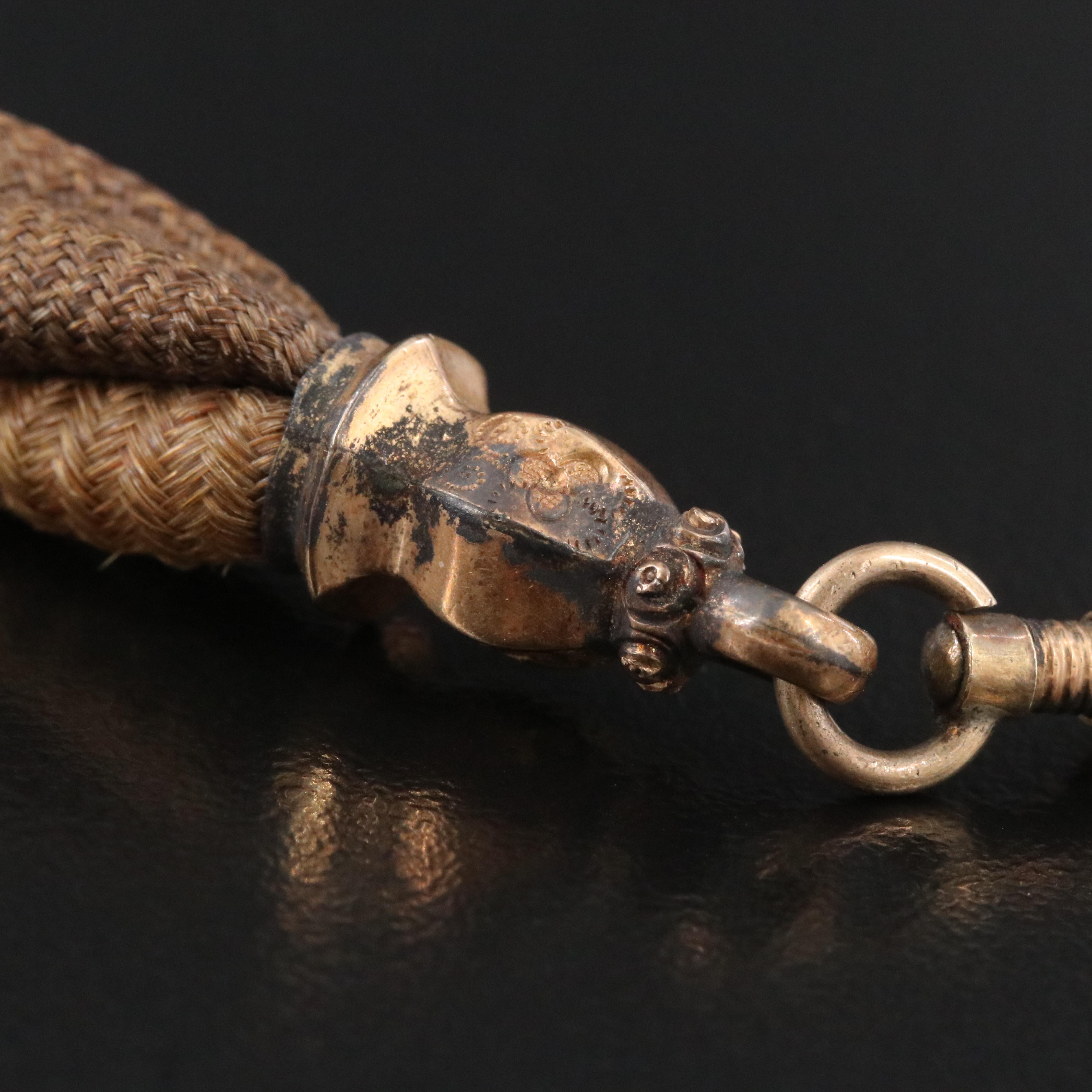 Victorian Braided Hair Work Watch Chain with Watch Key Fob Charm