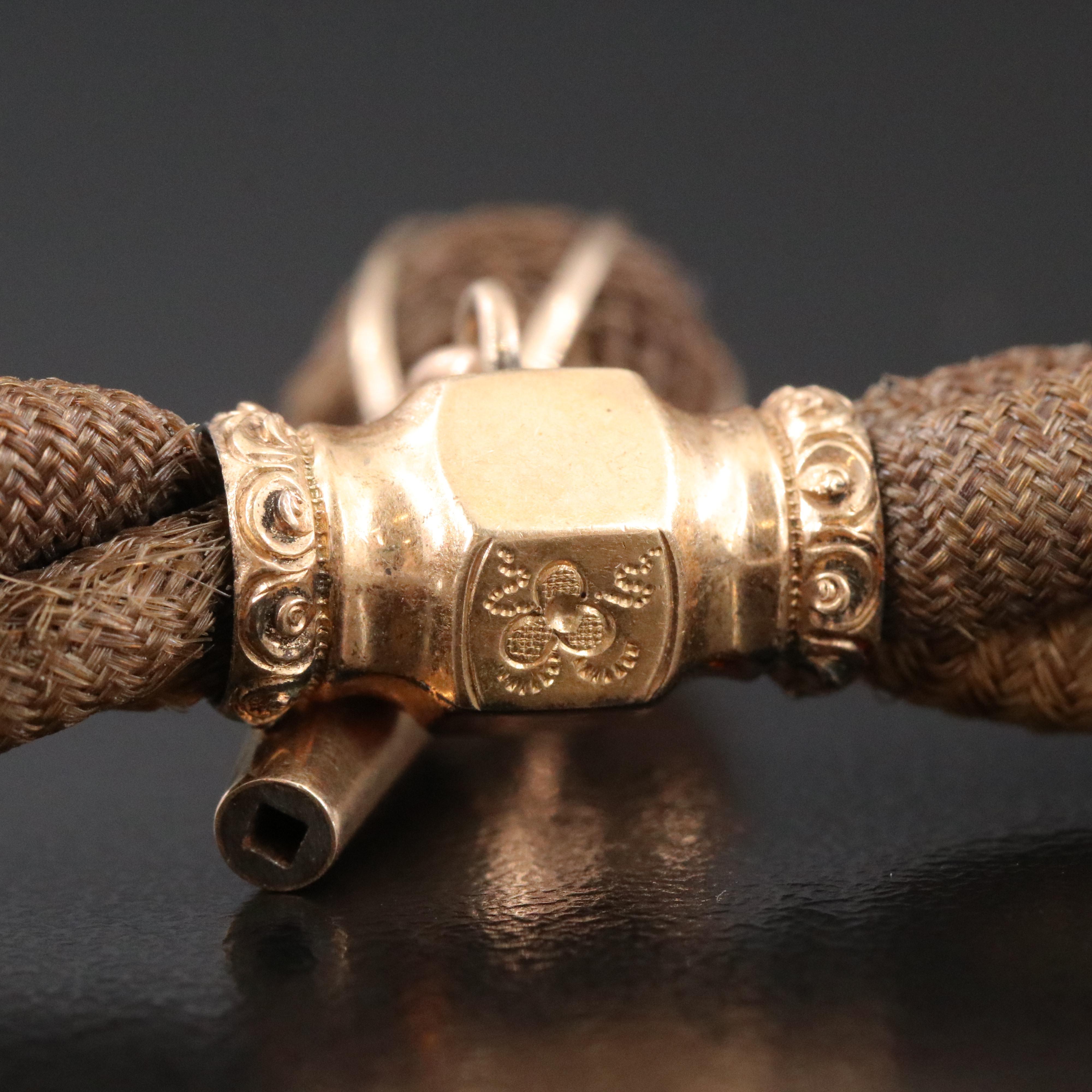 Victorian Braided Hair Work Watch Chain with Watch Key Fob Charm