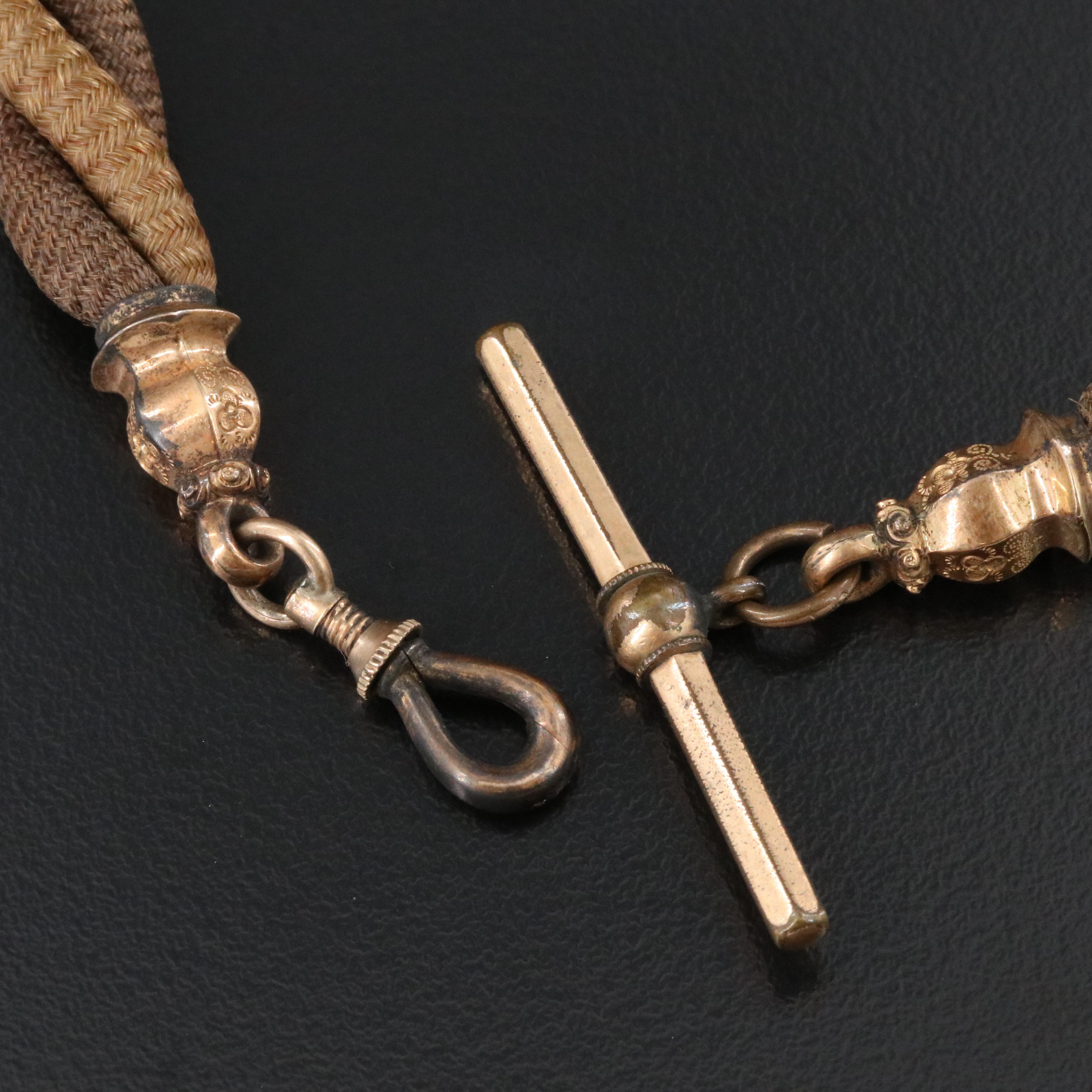 Victorian Braided Hair Work Watch Chain with Watch Key Fob Charm