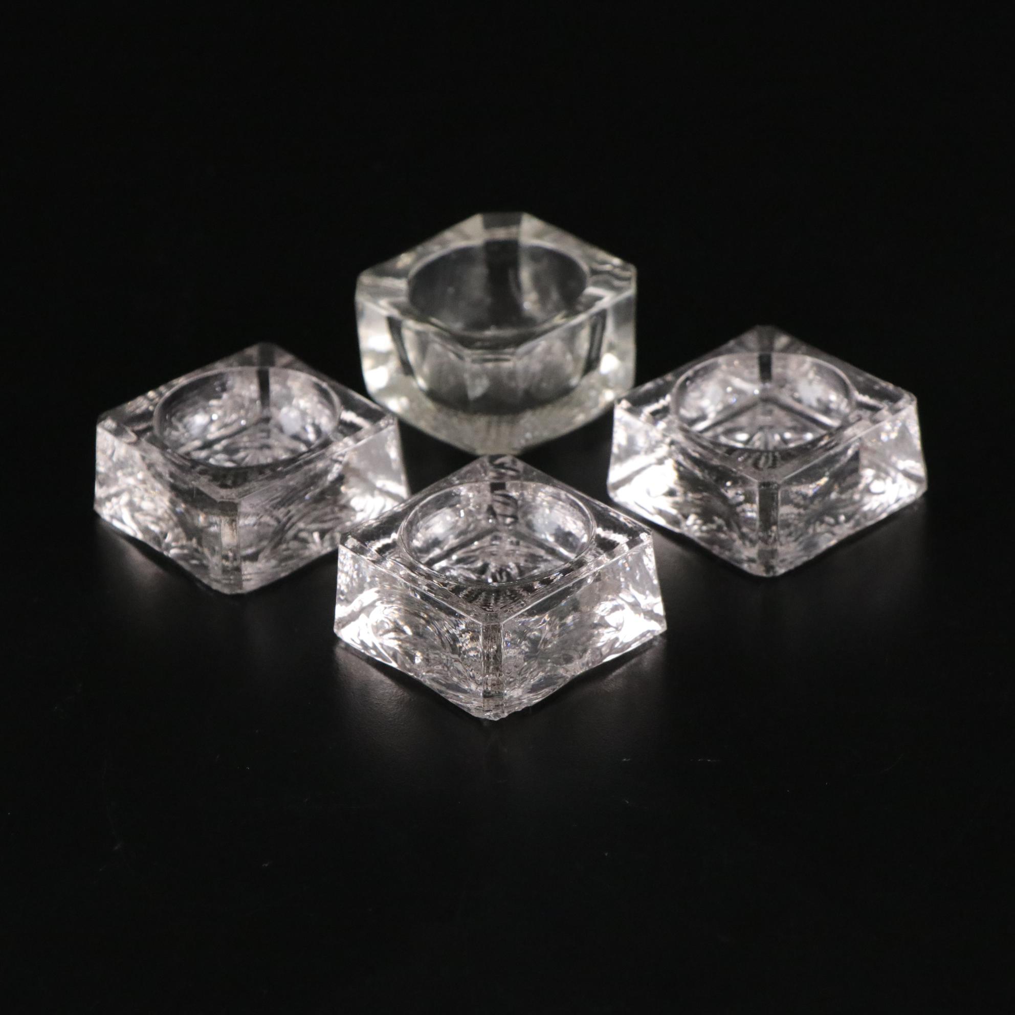 Silver Plate Round Serving Tray with Glass Salt Cellars, Metal Cups, and Vase