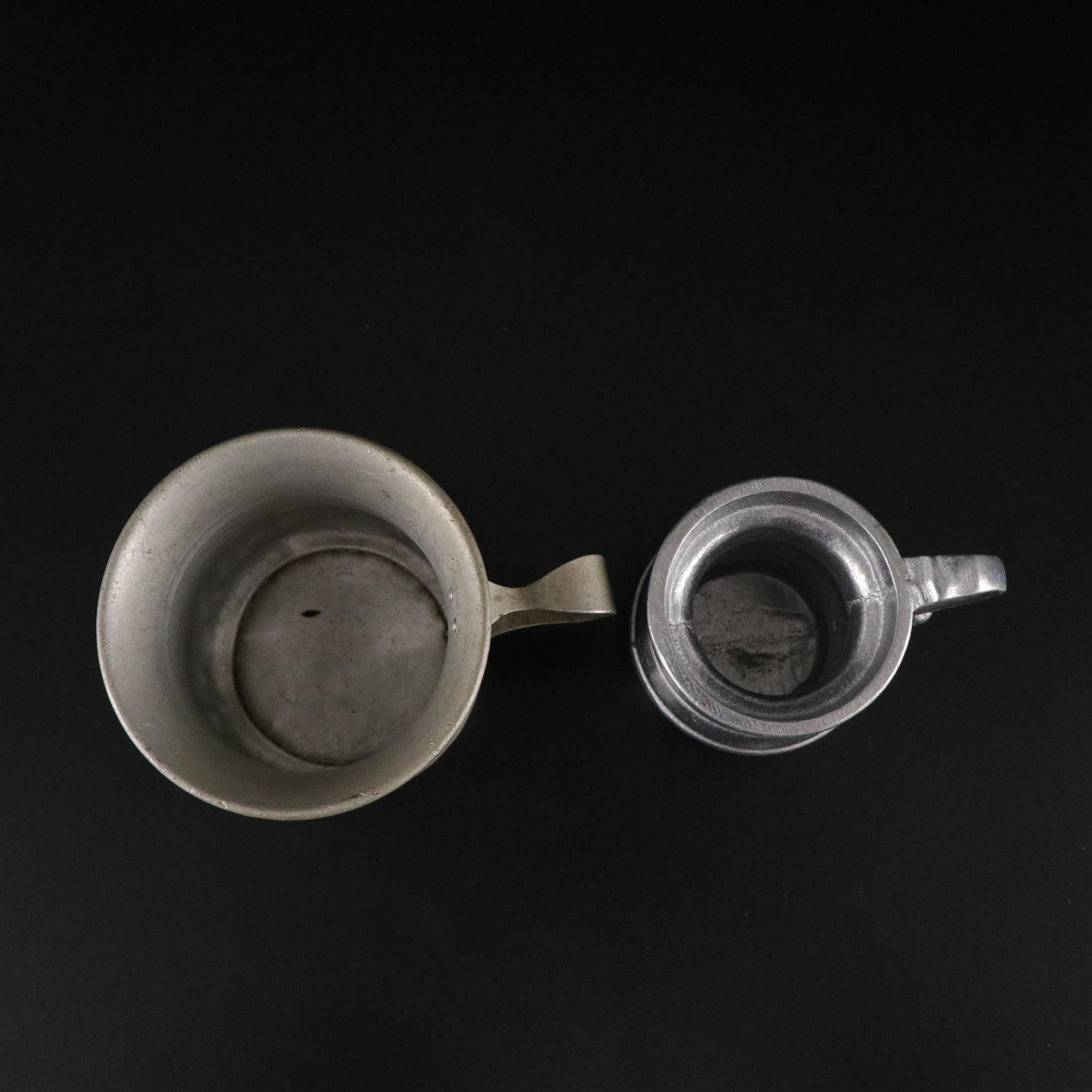 Silver Plate Round Serving Tray with Glass Salt Cellars, Metal Cups, and Vase