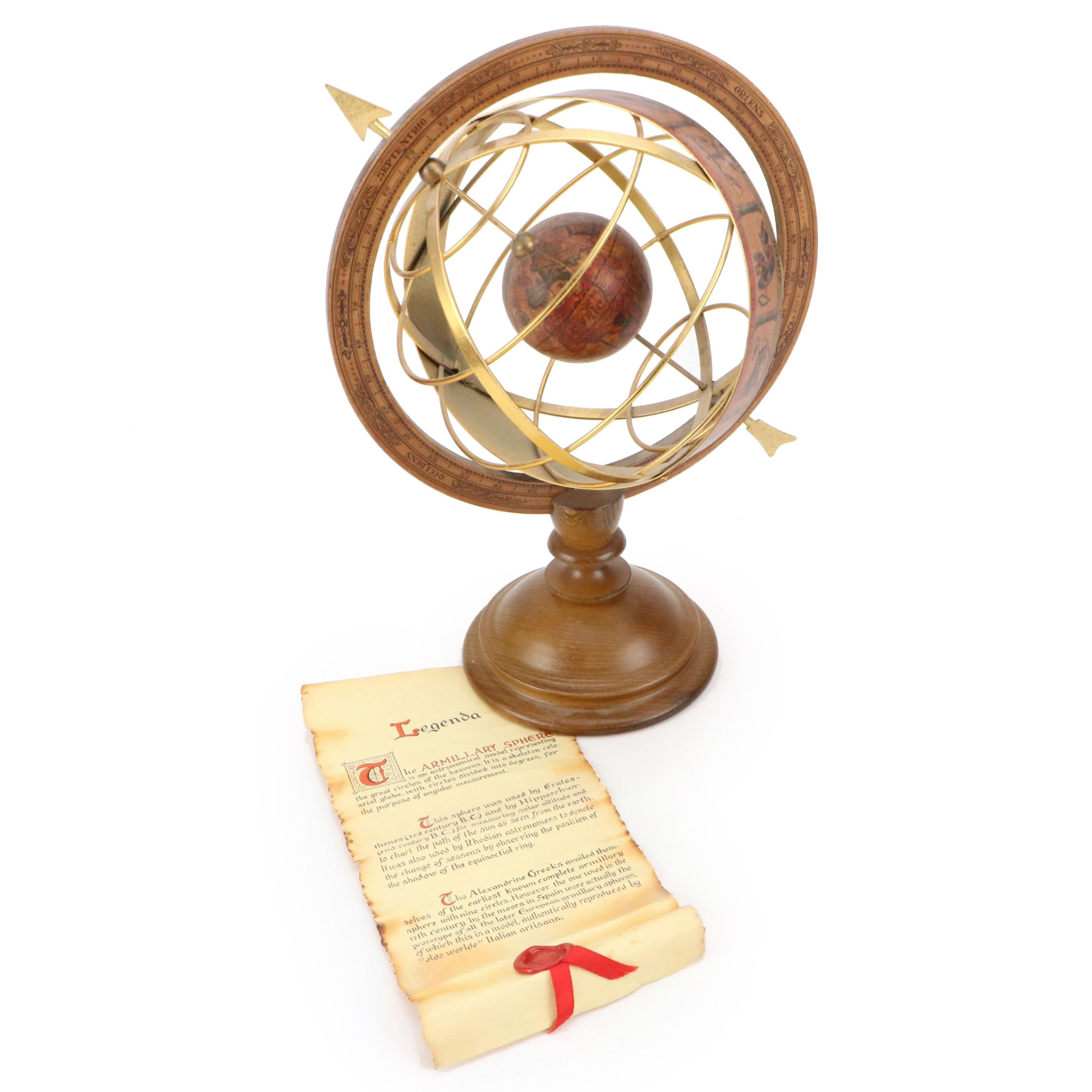 Italian Wood and Brass Armillary Sphere