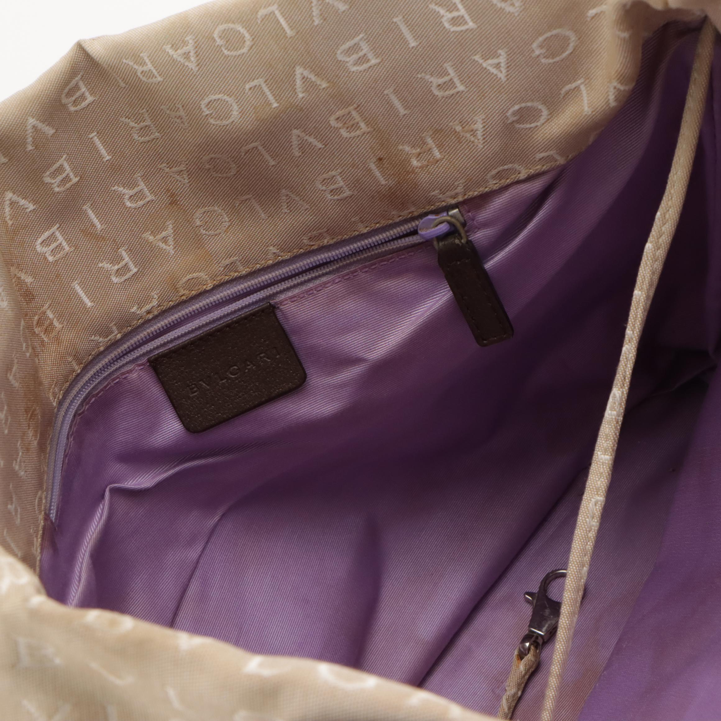 BVLGARI Logo Nylon Jacquard Tote Bag and Long Flap Wallet with Leather Trim