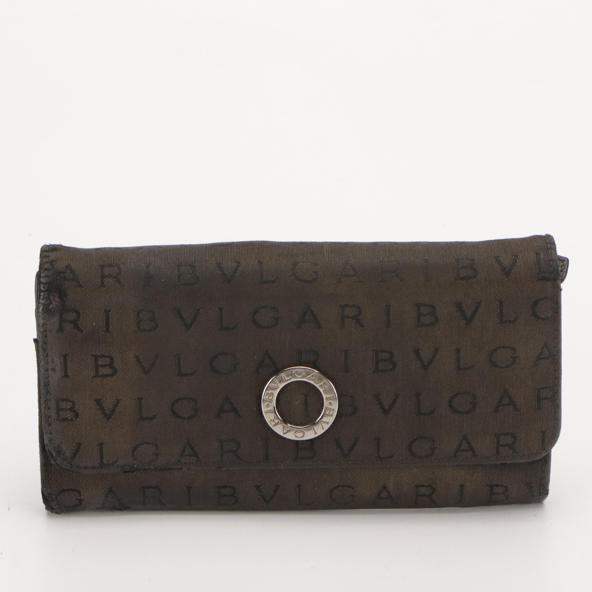 BVLGARI Logo Nylon Jacquard Tote Bag and Long Flap Wallet with Leather Trim