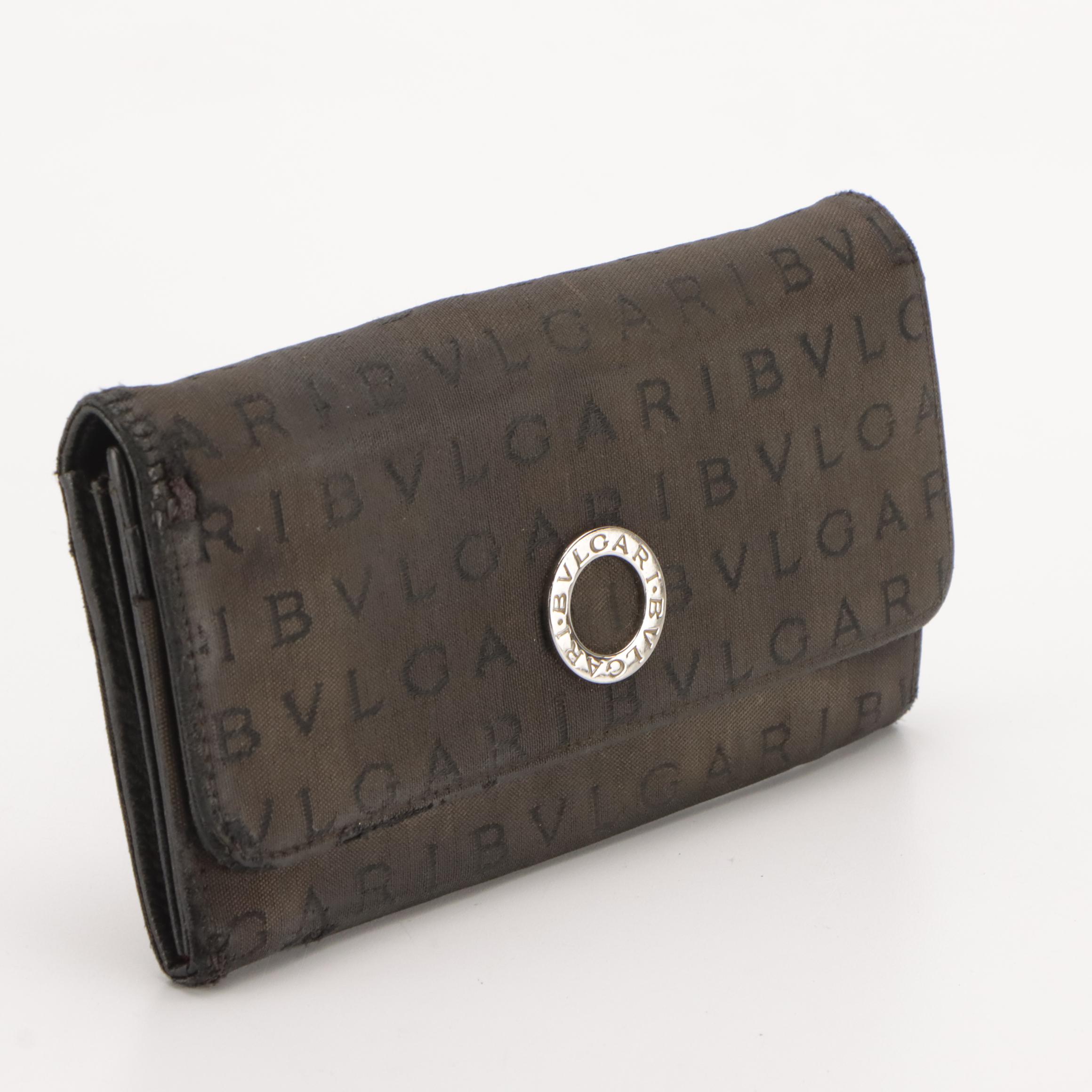 BVLGARI Logo Nylon Jacquard Tote Bag and Long Flap Wallet with Leather Trim