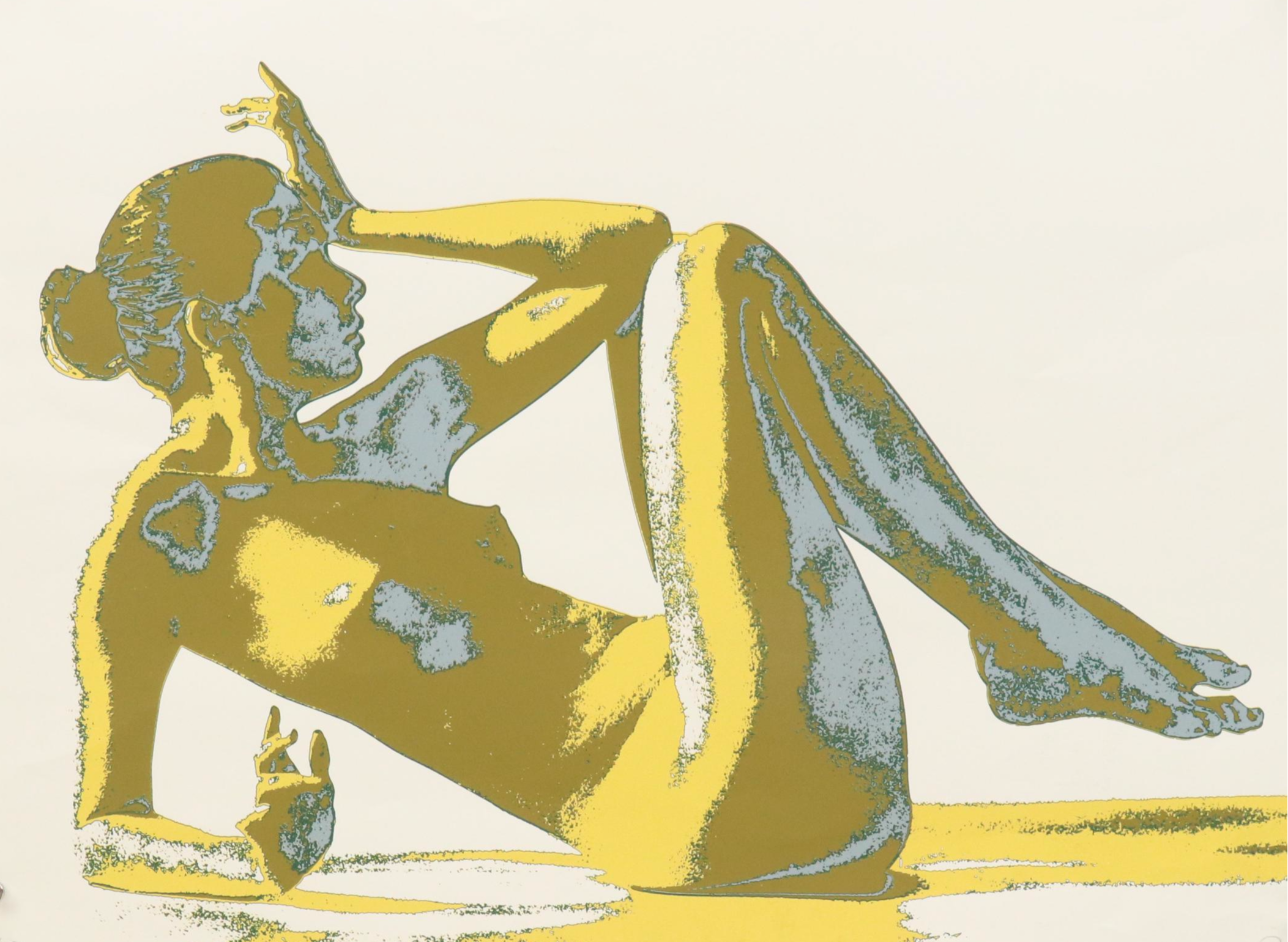 Figural Serigraph of Seated Nude Woman, Late 20th C.