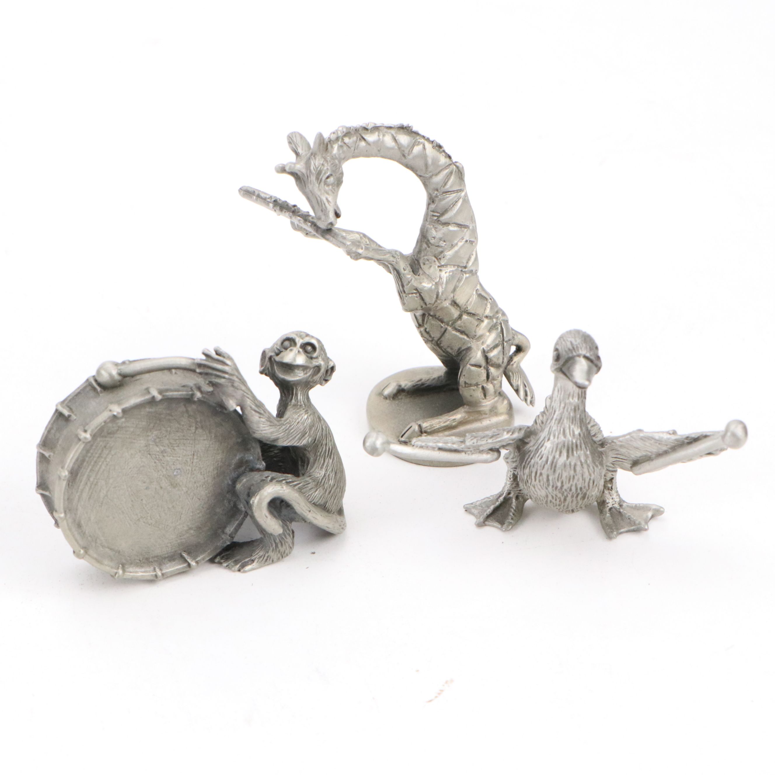 Hudson Pewter Animal Orchestra with Wood Risers