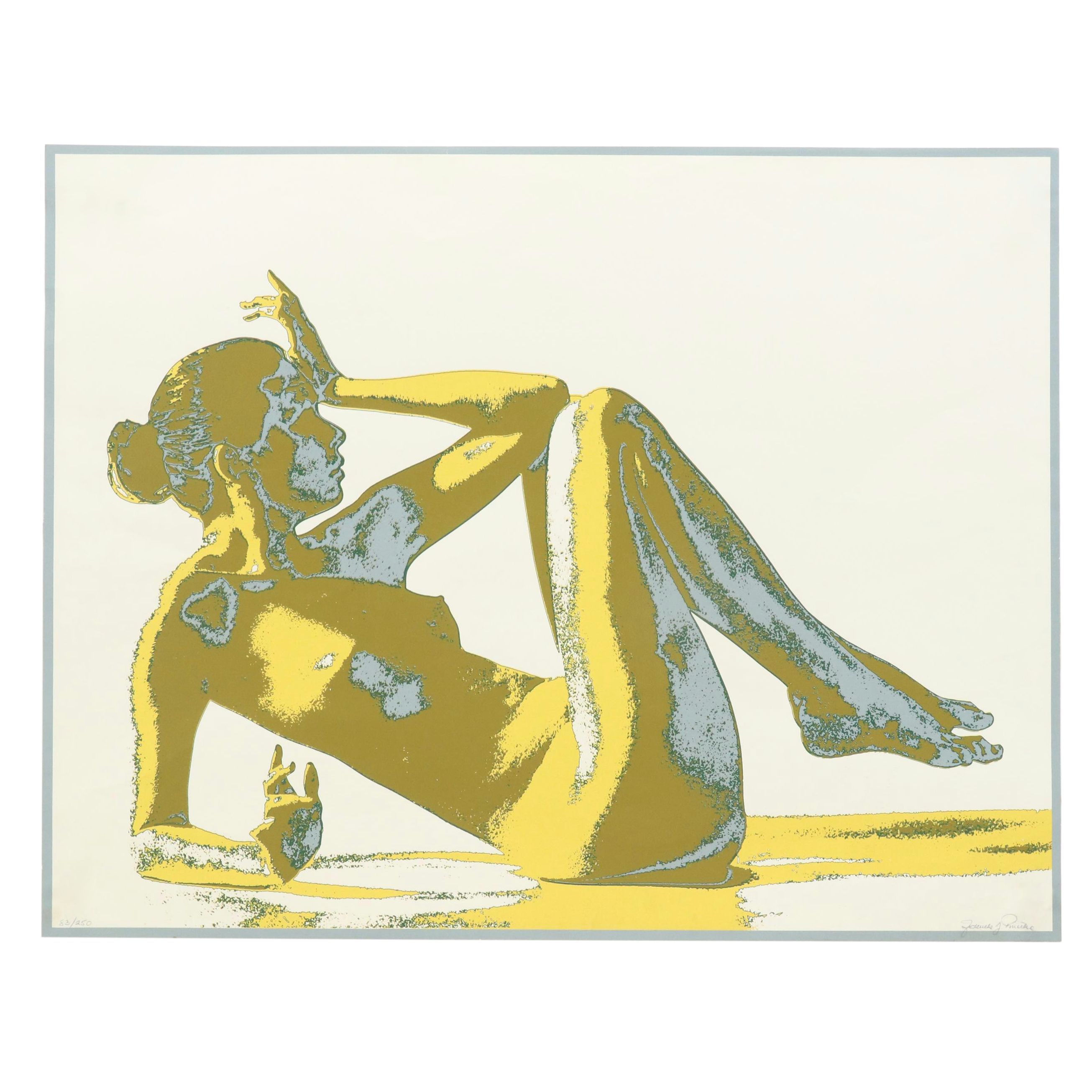 Figural Serigraph of Seated Nude Woman, Late 20th C.