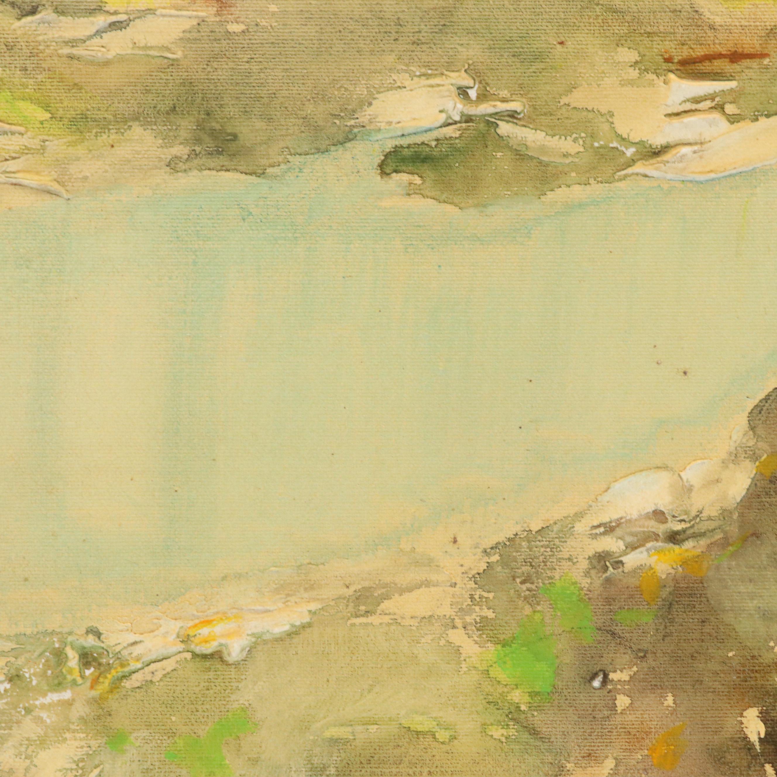 John Bordin Landscape Oil on Canvas of Vernal Pool, Mid-20th C.