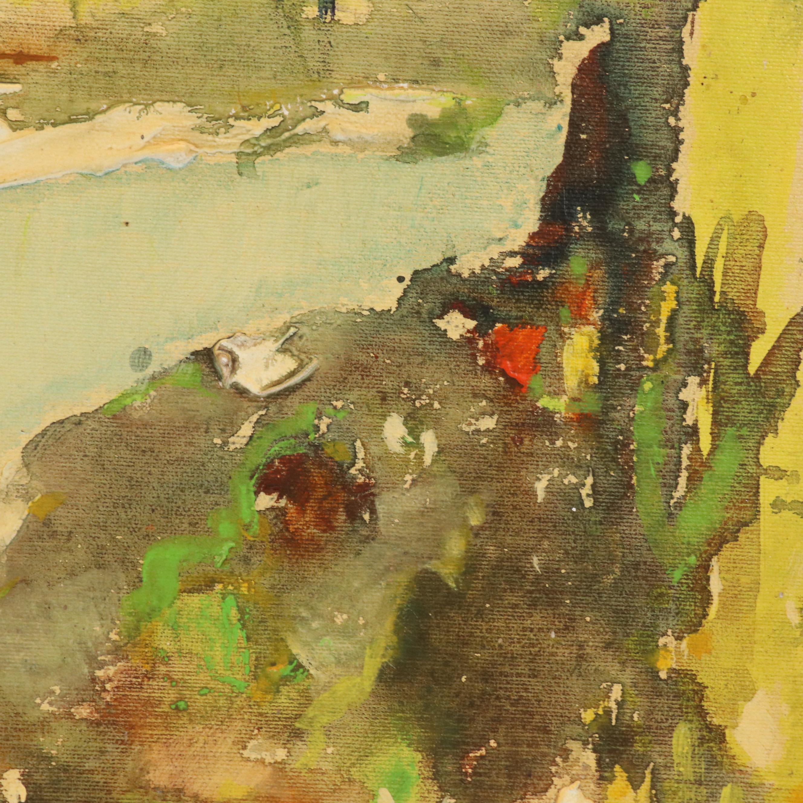 John Bordin Landscape Oil on Canvas of Vernal Pool, Mid-20th C.