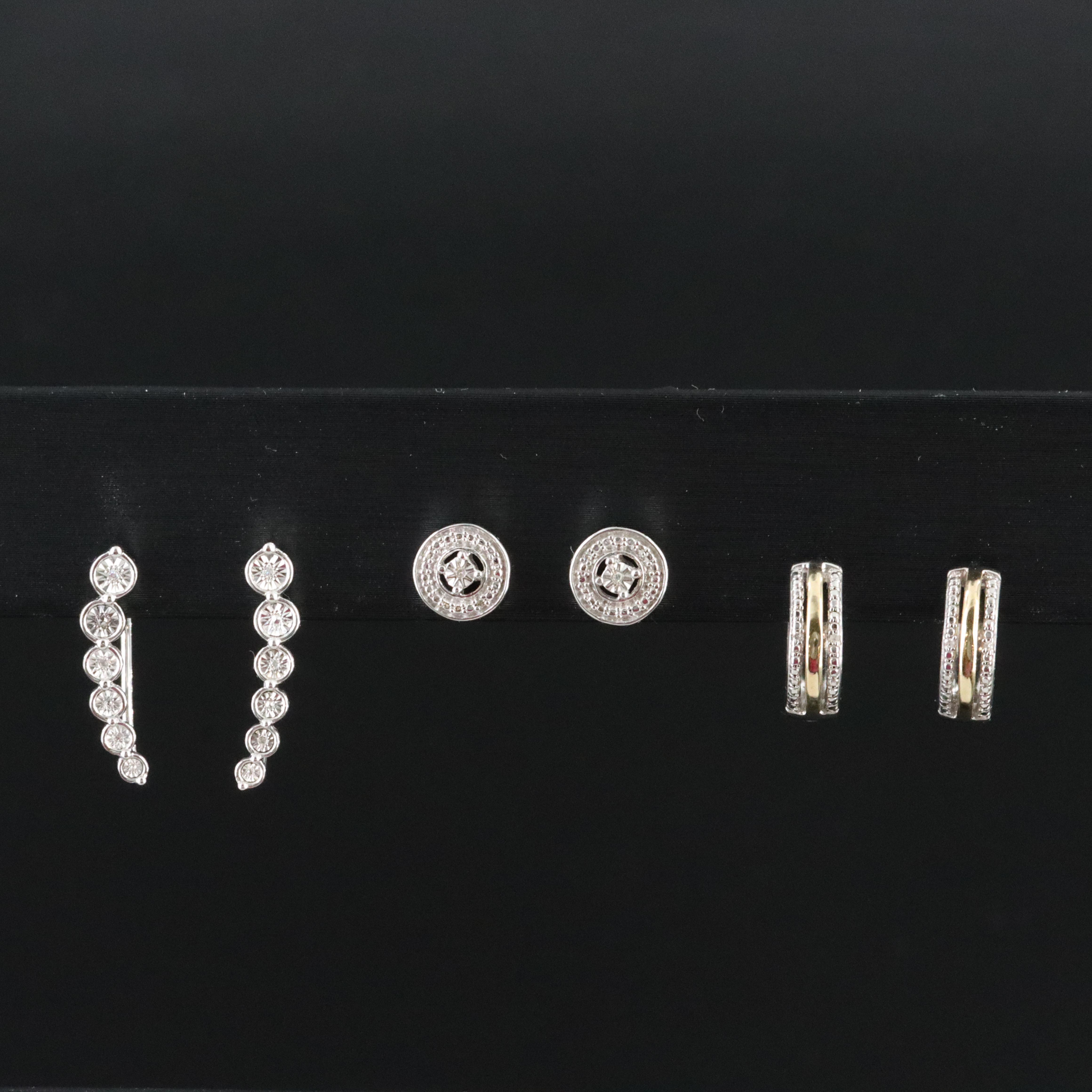 Sterling Diamond Set of Earrings Including 10K Accents