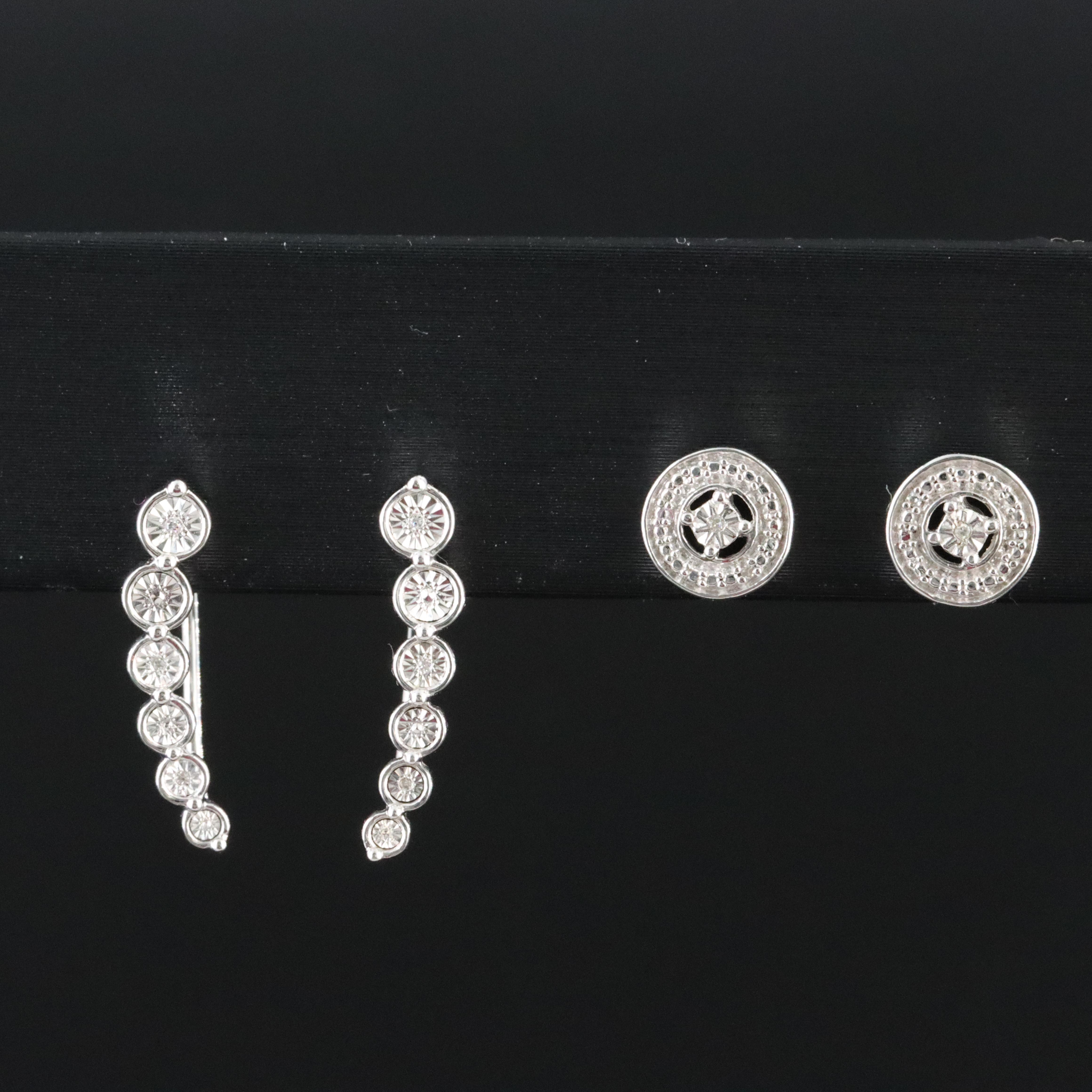Sterling Diamond Set of Earrings Including 10K Accents