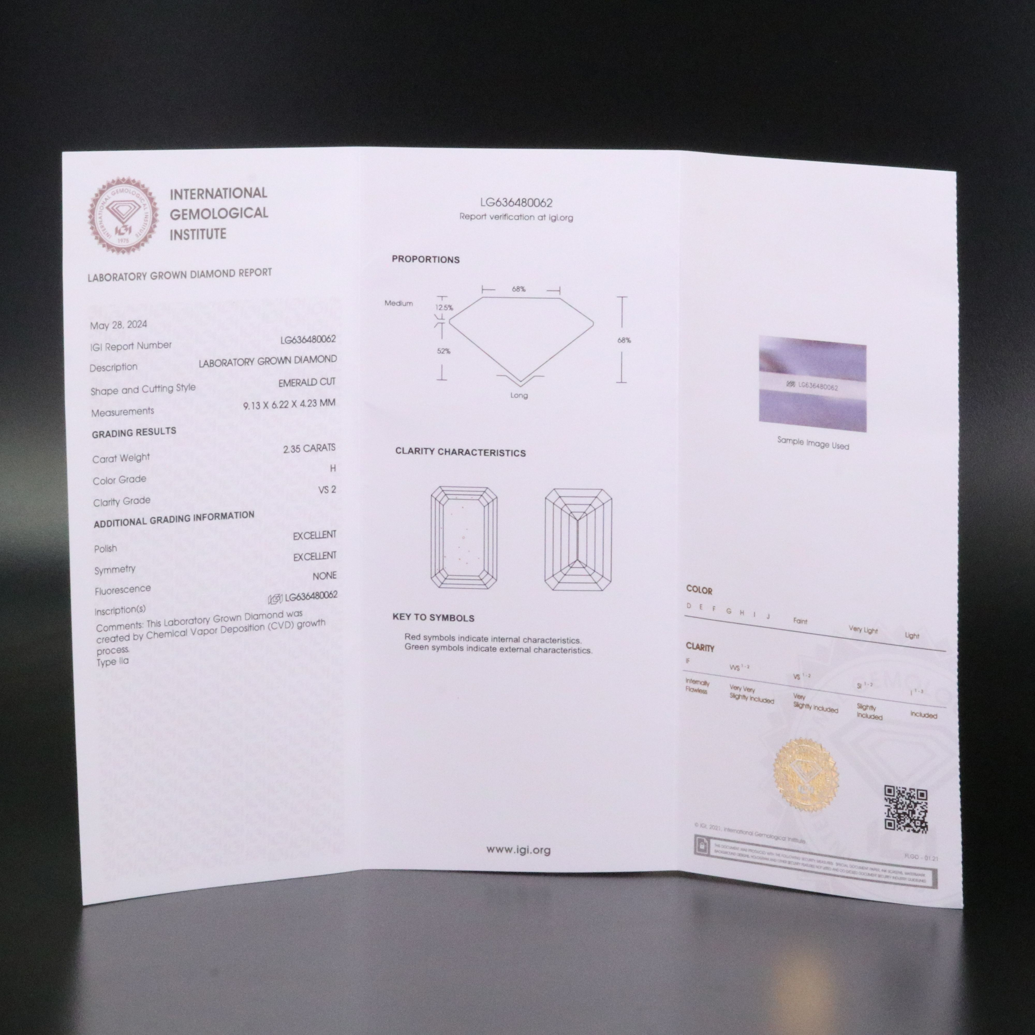 Loose 2.35 CT Lab Grown Diamond with IGI Report