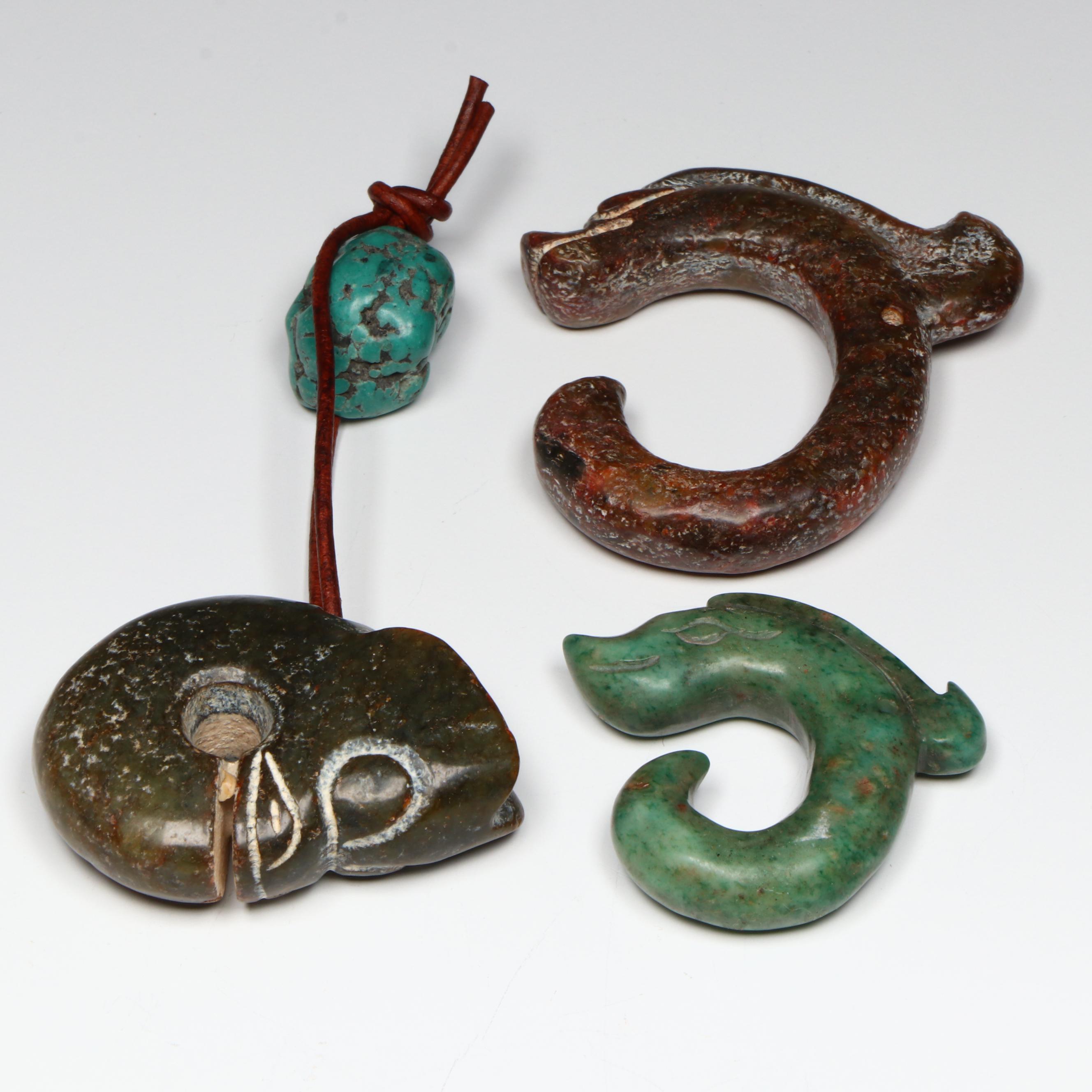 Antique/Vintage Chinese Carved Hardstone and Turquoise Pendants