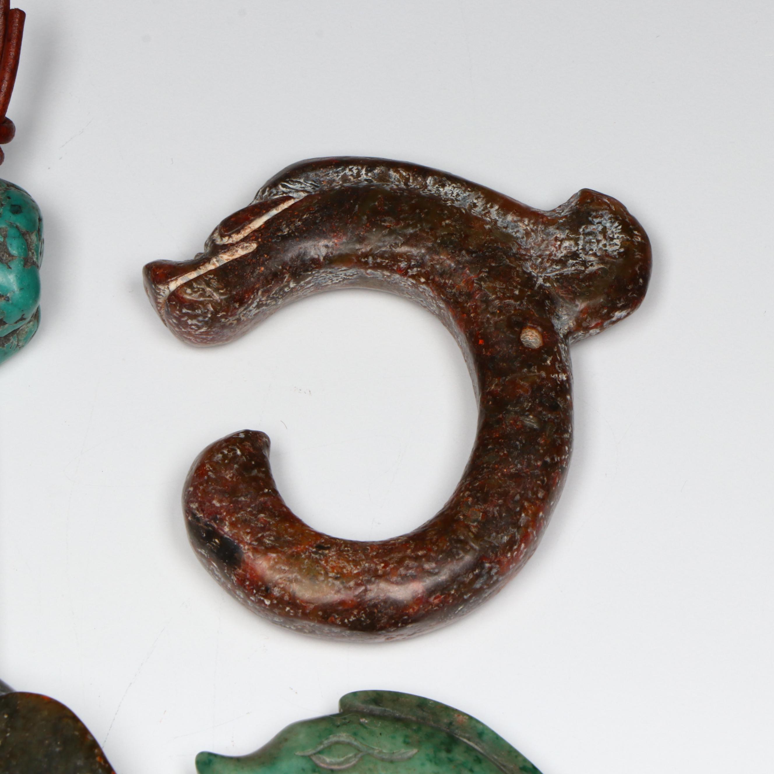 Antique/Vintage Chinese Carved Hardstone and Turquoise Pendants