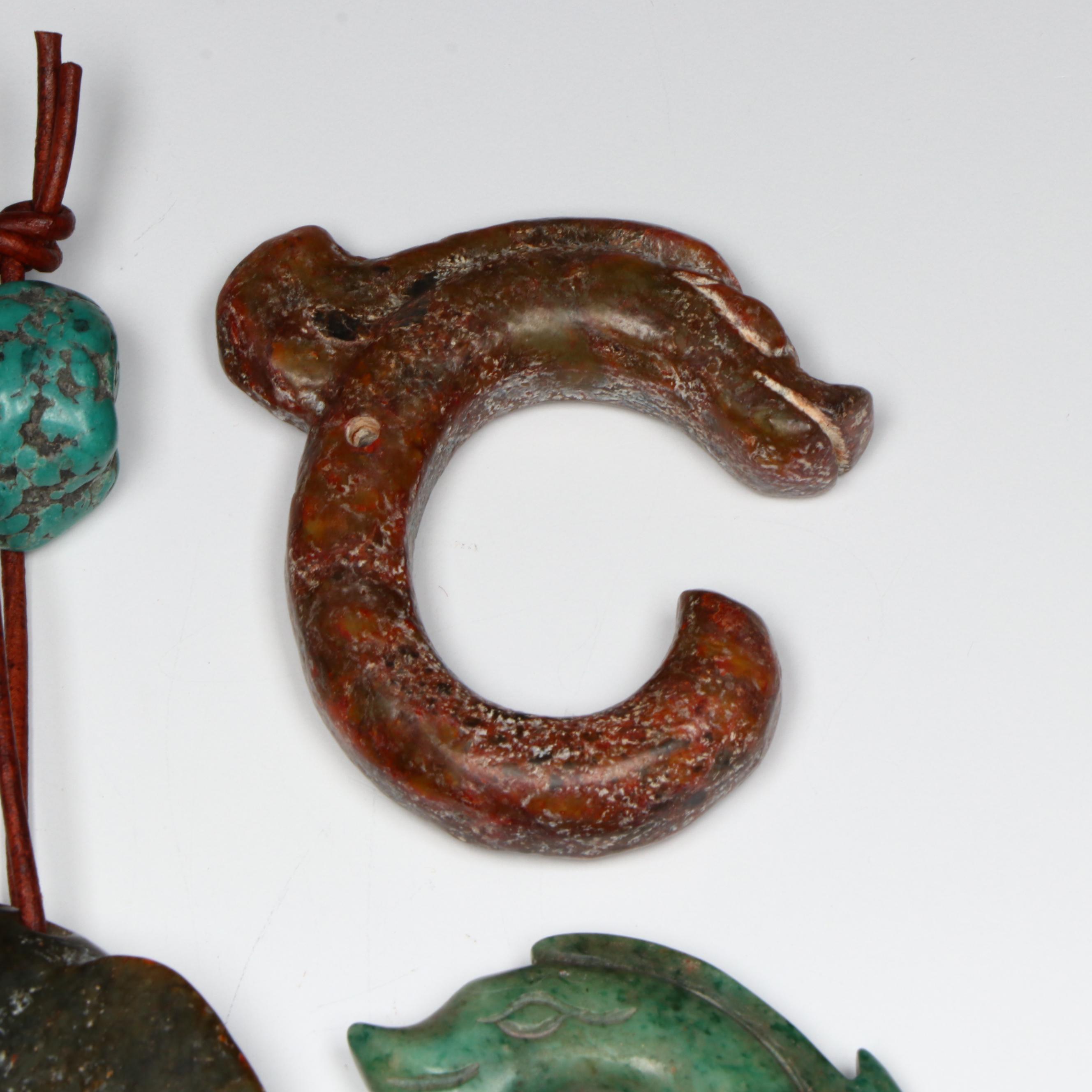 Antique/Vintage Chinese Carved Hardstone and Turquoise Pendants