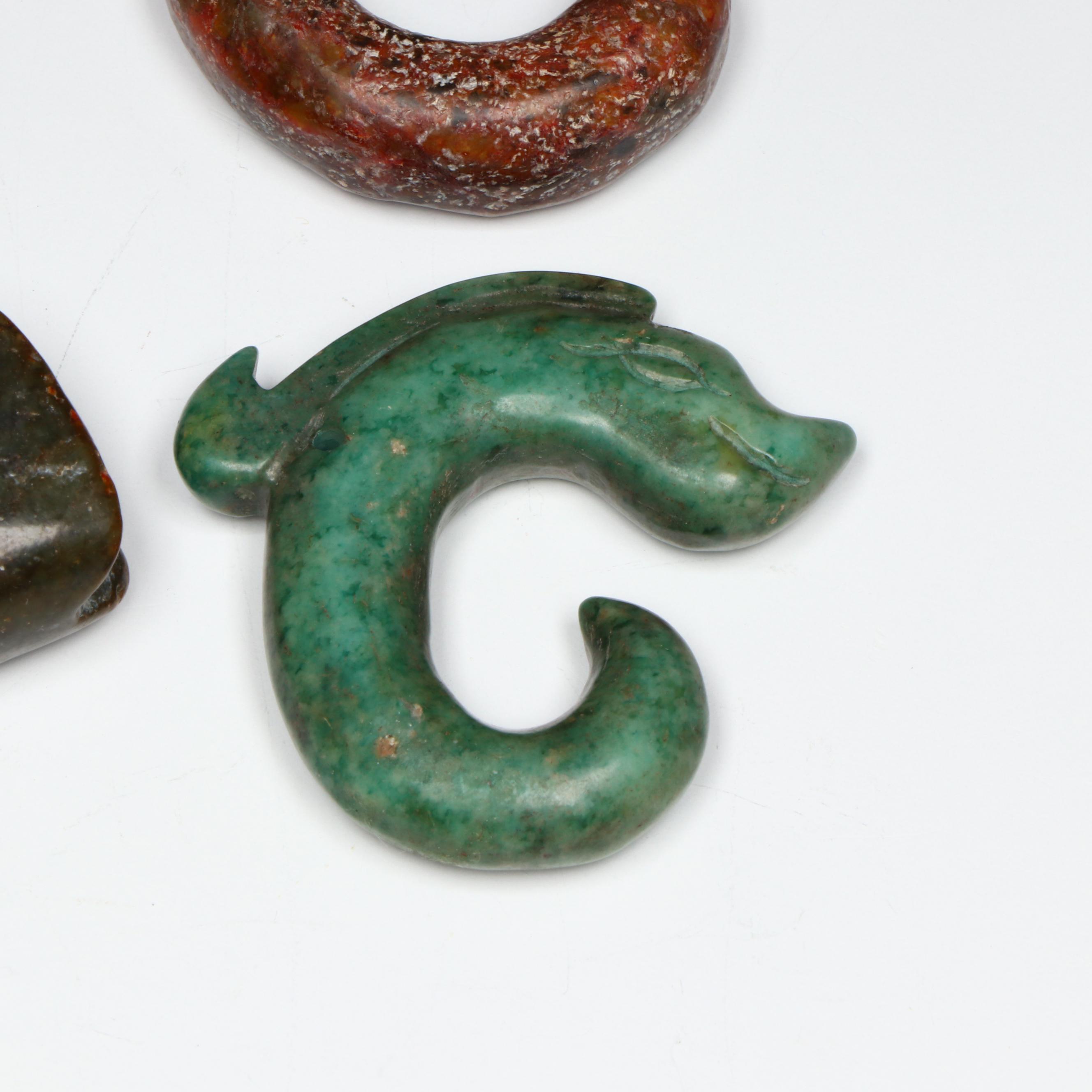 Antique/Vintage Chinese Carved Hardstone and Turquoise Pendants