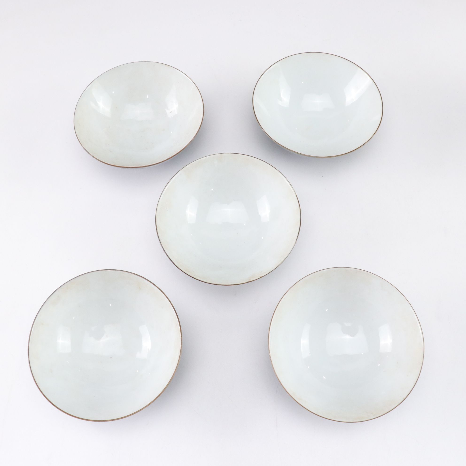 Japanese Porcelain Rice Bowls and Tea Cups with Blue Transferware Coffee Cups