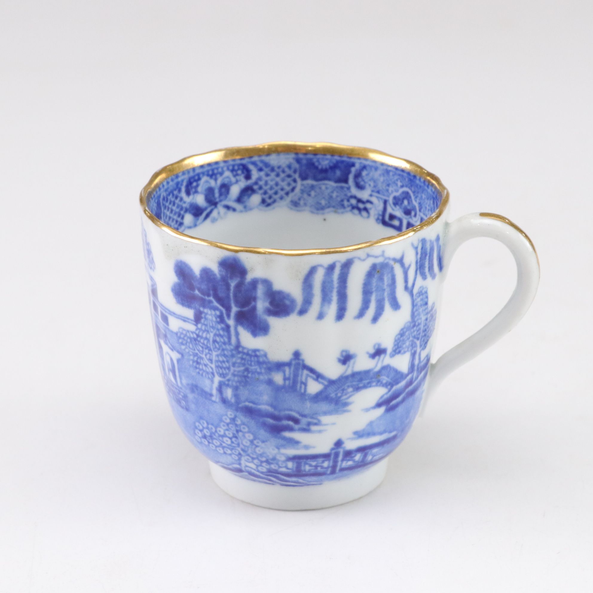 Japanese Porcelain Rice Bowls and Tea Cups with Blue Transferware Coffee Cups