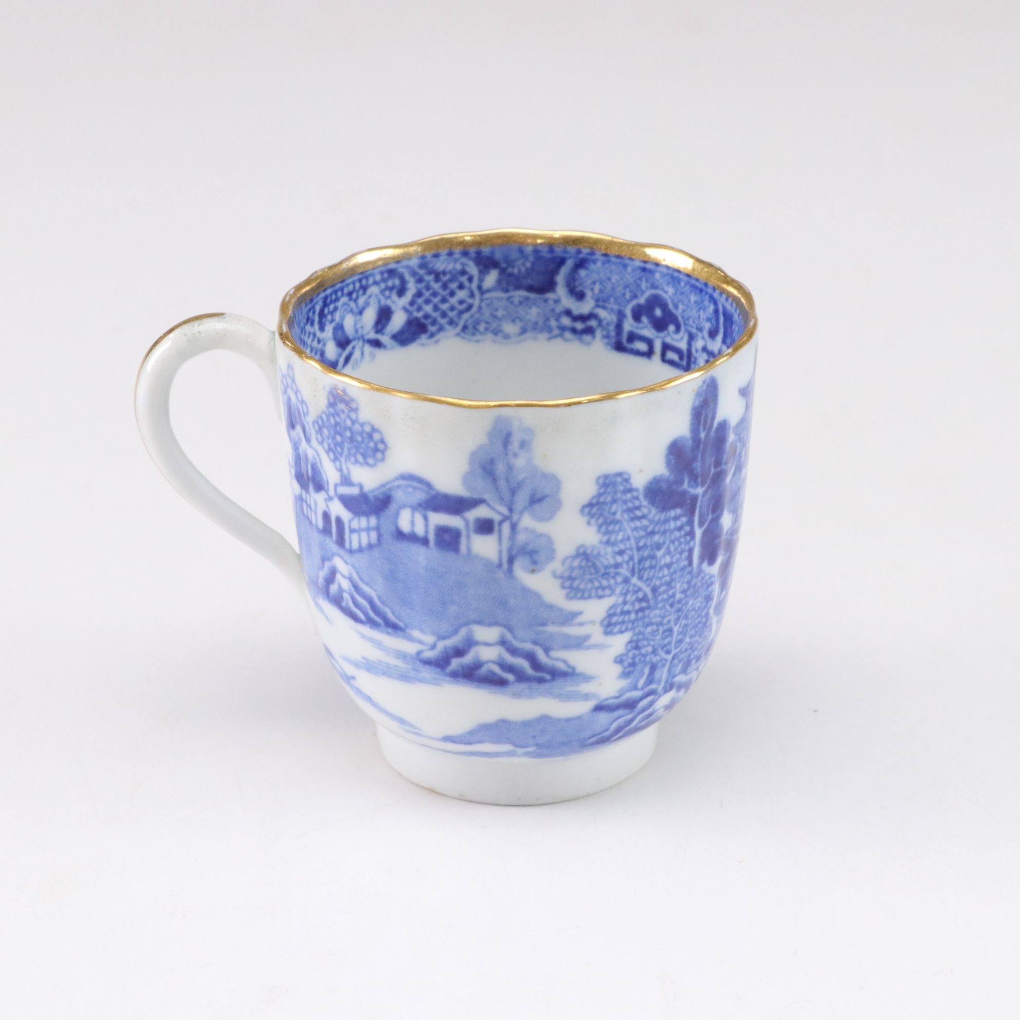 Japanese Porcelain Rice Bowls and Tea Cups with Blue Transferware Coffee Cups