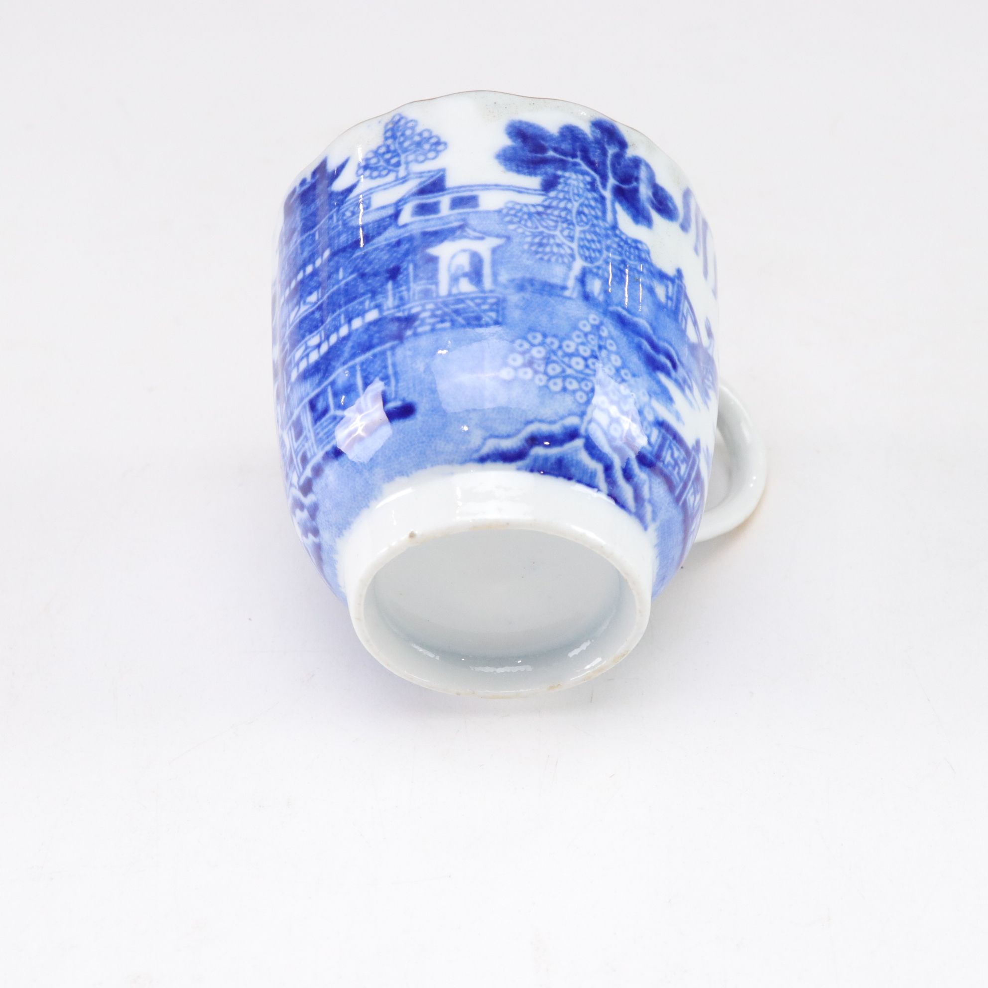 Japanese Porcelain Rice Bowls and Tea Cups with Blue Transferware Coffee Cups