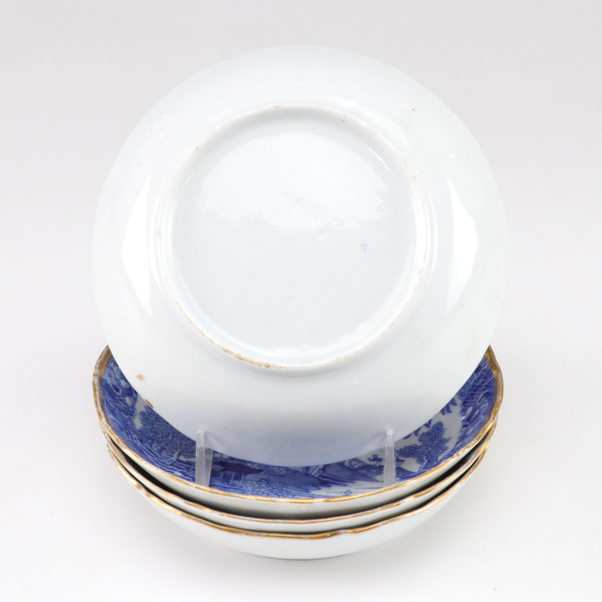 Japanese Porcelain Rice Bowls and Tea Cups with Blue Transferware Coffee Cups