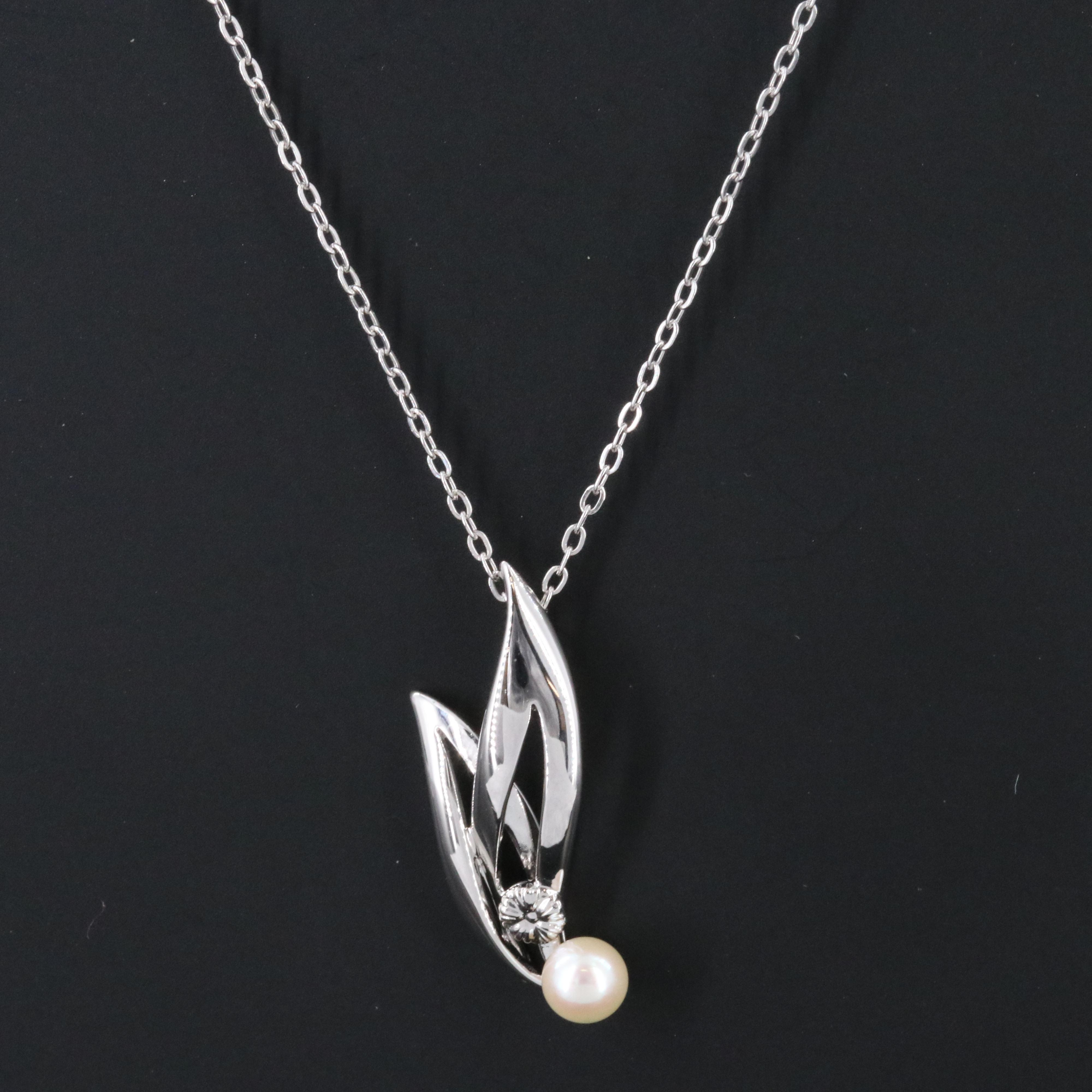 Mikimoto Sterling Pearl Foliate Pendant Necklace