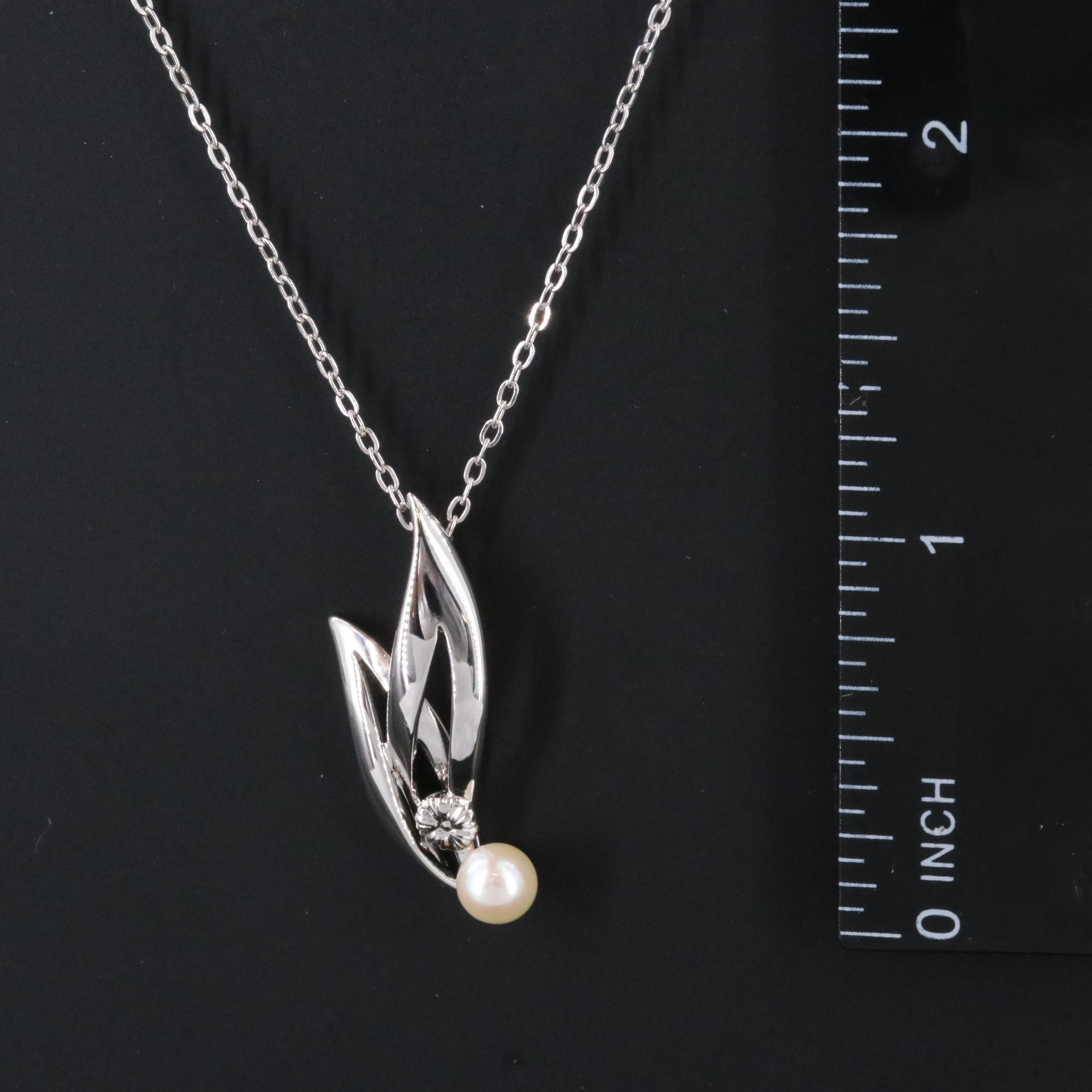 Mikimoto Sterling Pearl Foliate Pendant Necklace