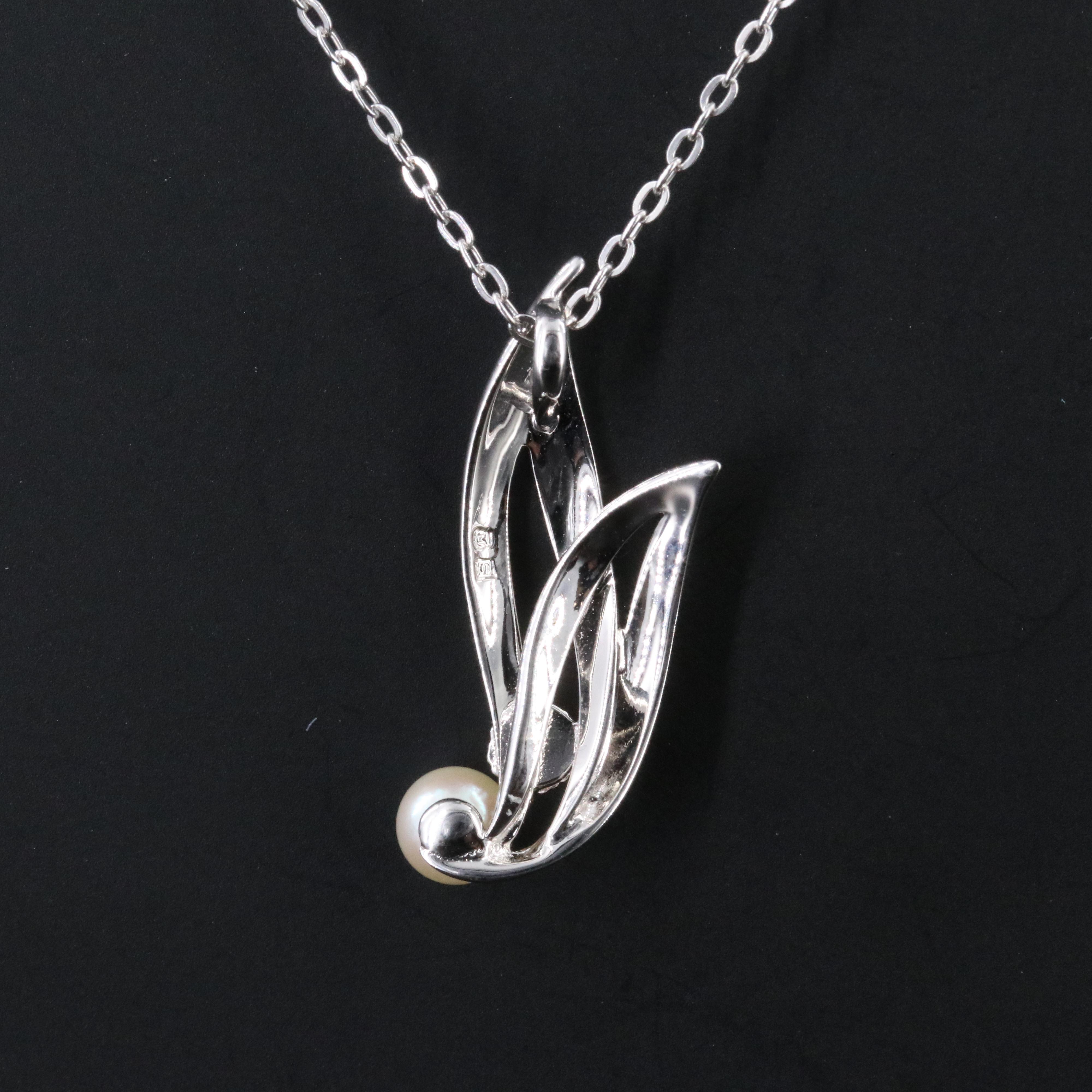 Mikimoto Sterling Pearl Foliate Pendant Necklace