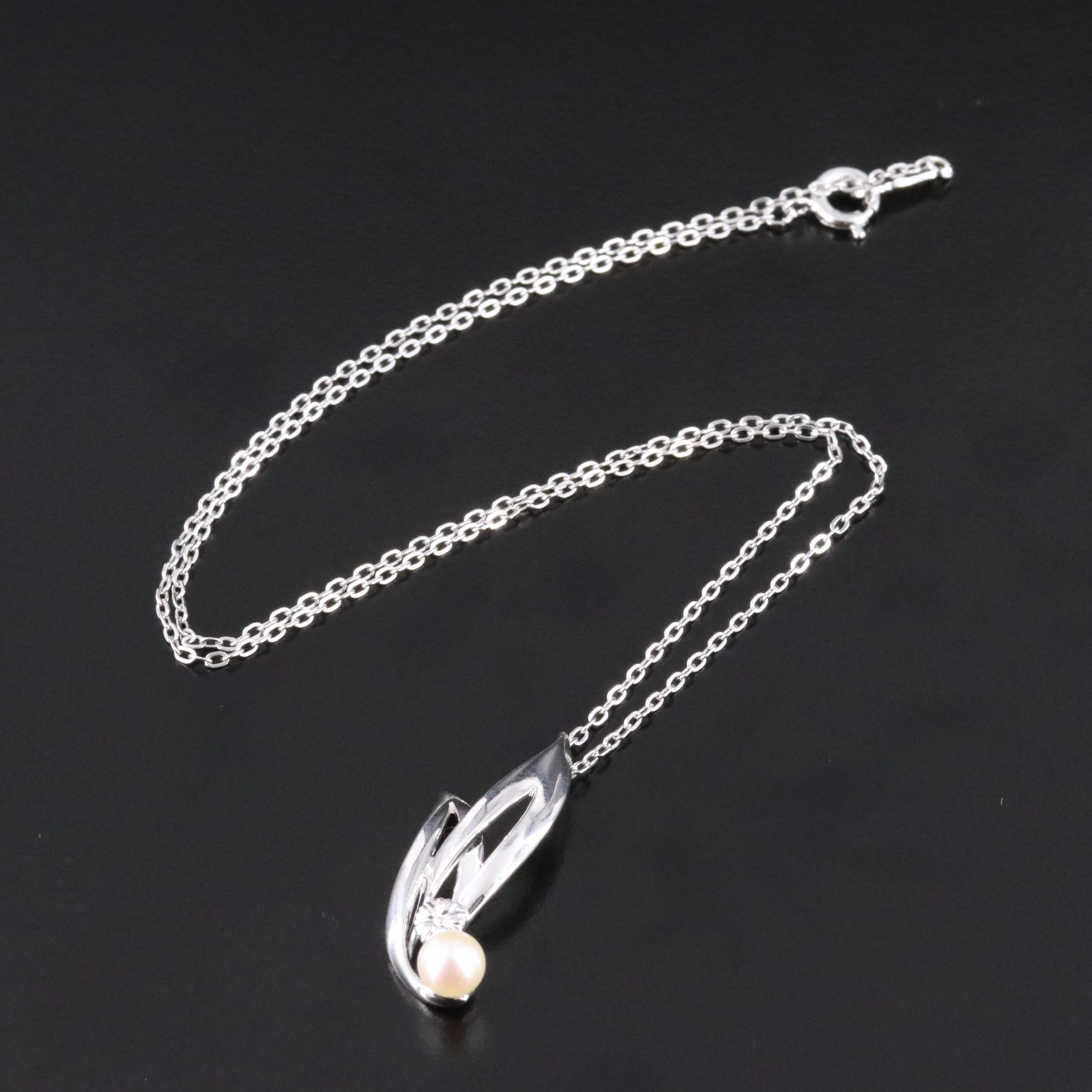 Mikimoto Sterling Pearl Foliate Pendant Necklace