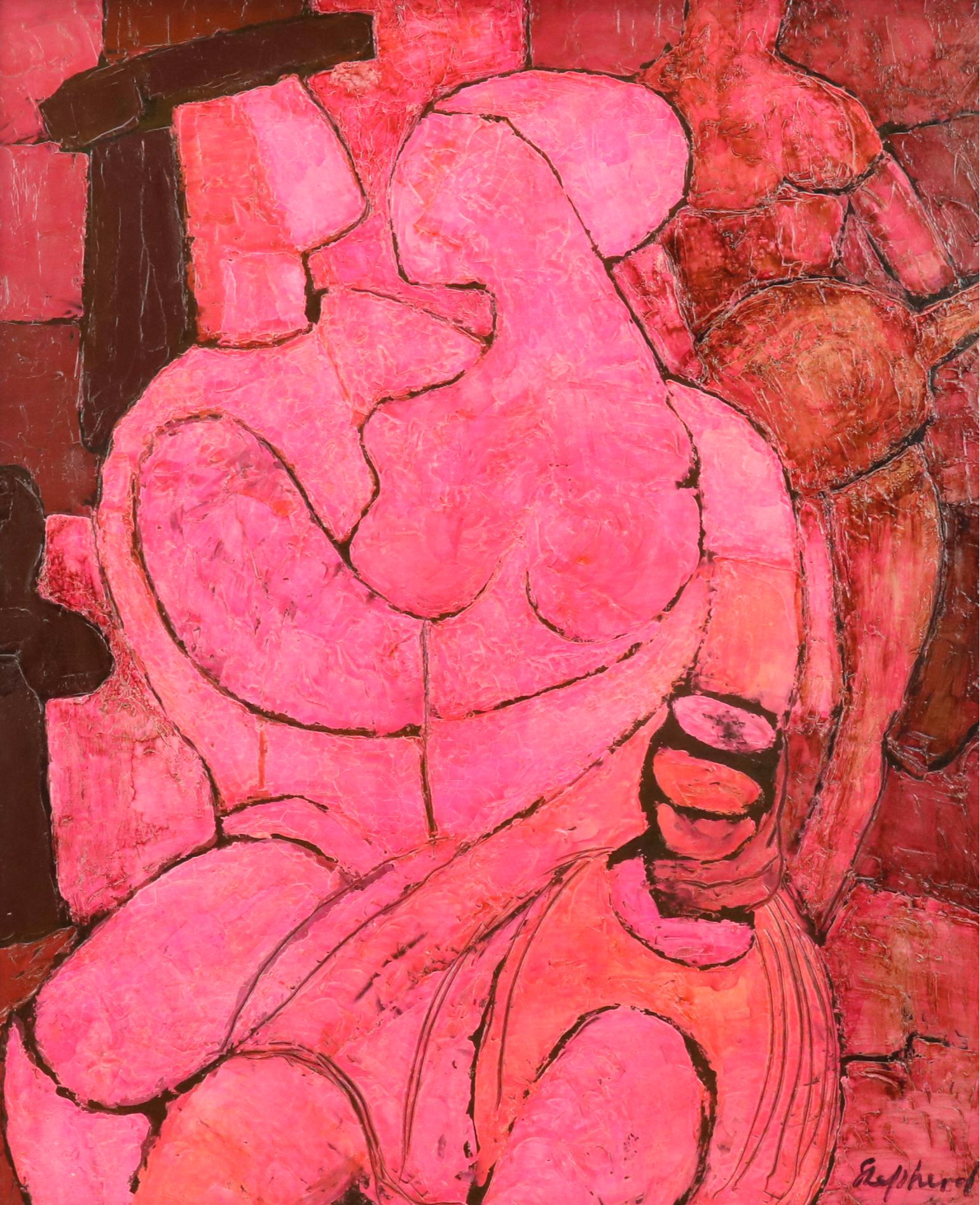 Sidney Horne Shepherd Modernist Oil Painting of Embracing Couple, Mid-20th C.