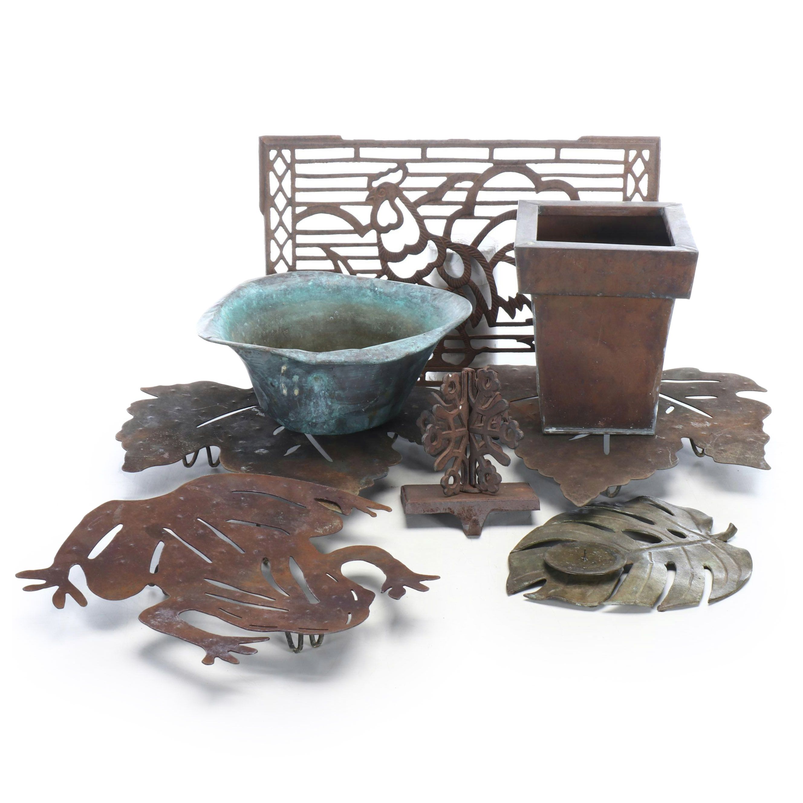 Sheet Metal Frog and Leaf Cutouts, Rooster Grate Cover, and More Garden Décor