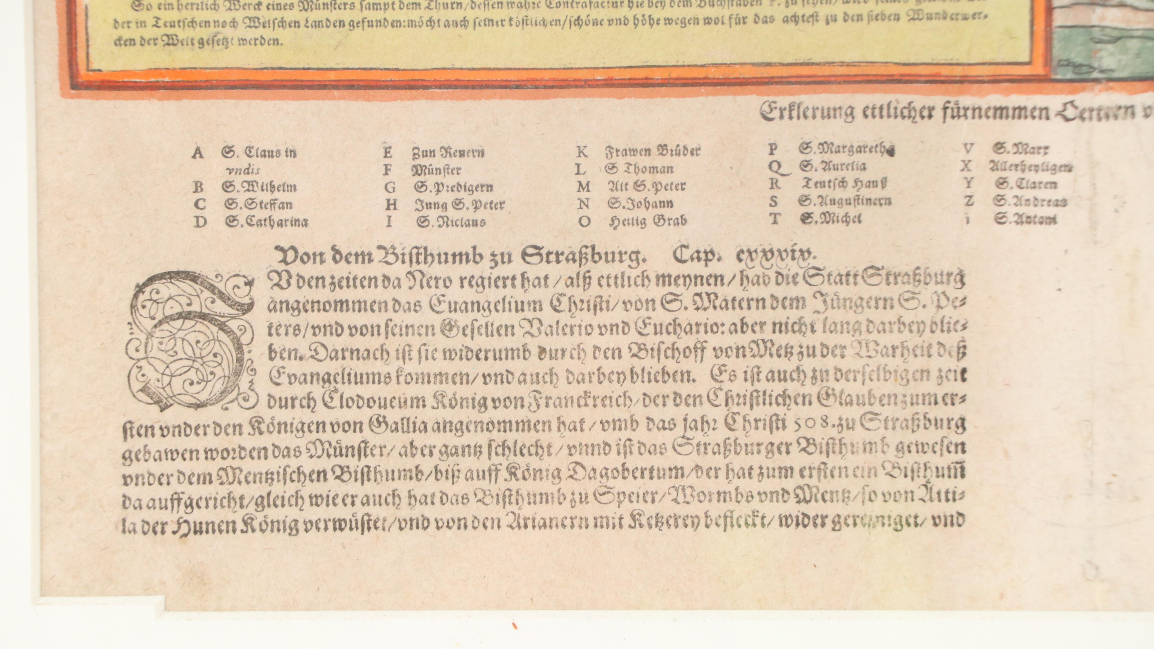 Sebastian Münster Antique Wood Engraving "Die Statt Strazbourg"