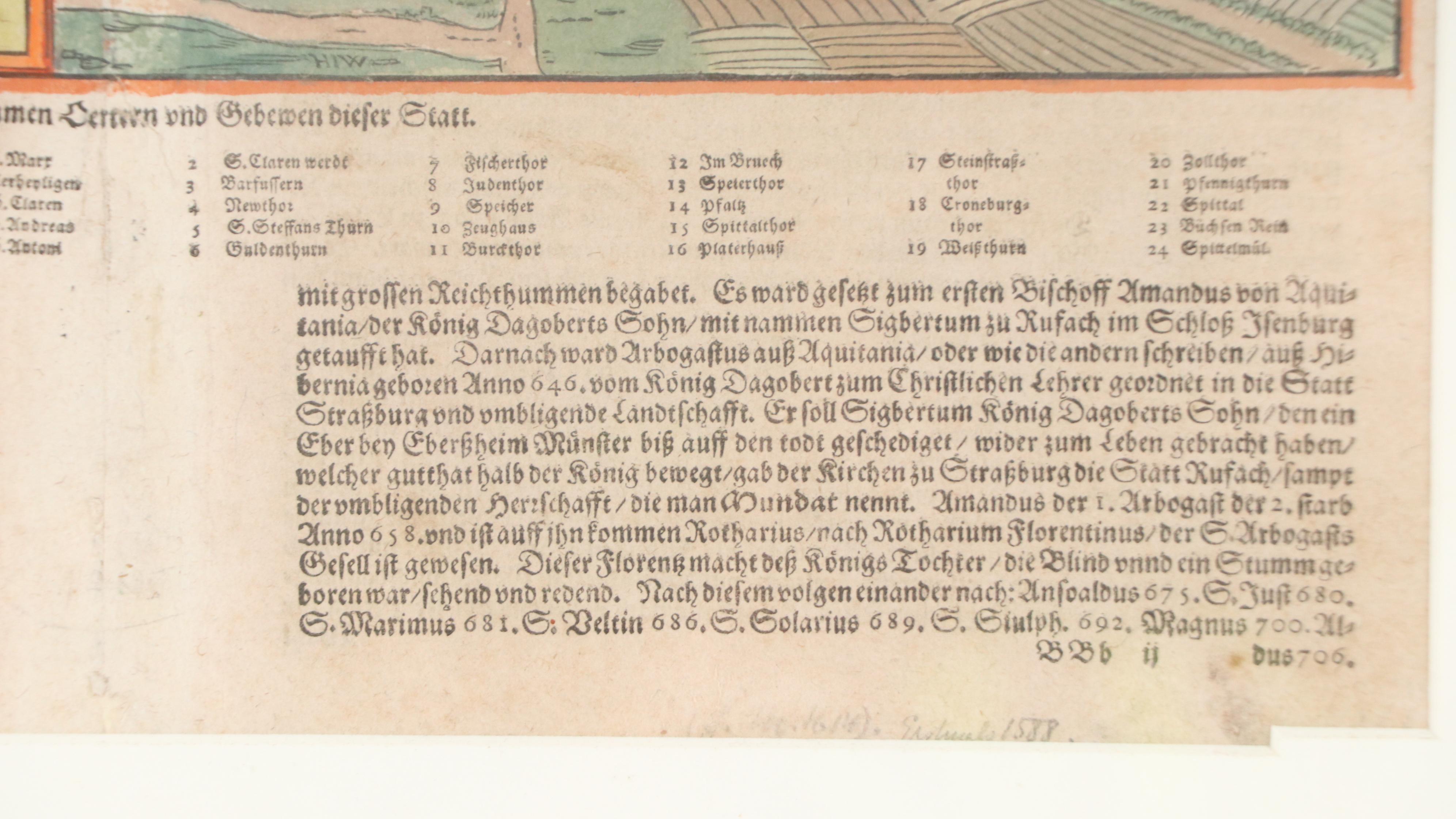 Sebastian Münster Antique Wood Engraving "Die Statt Strazbourg"