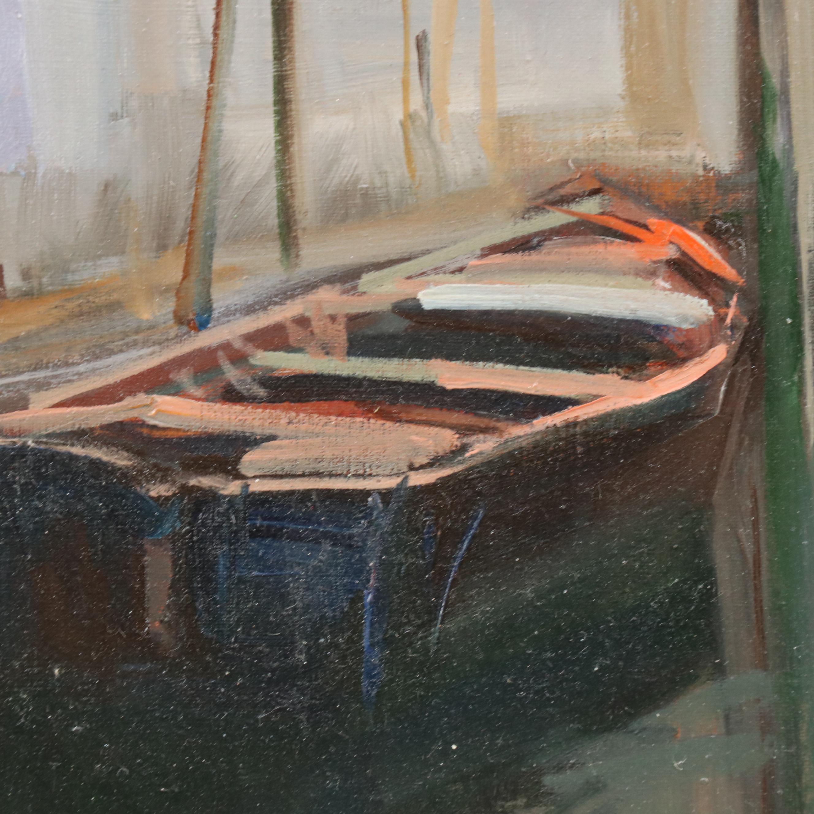 Claudio Simonetti Oil Painting of Venetian Canal with Gondolas