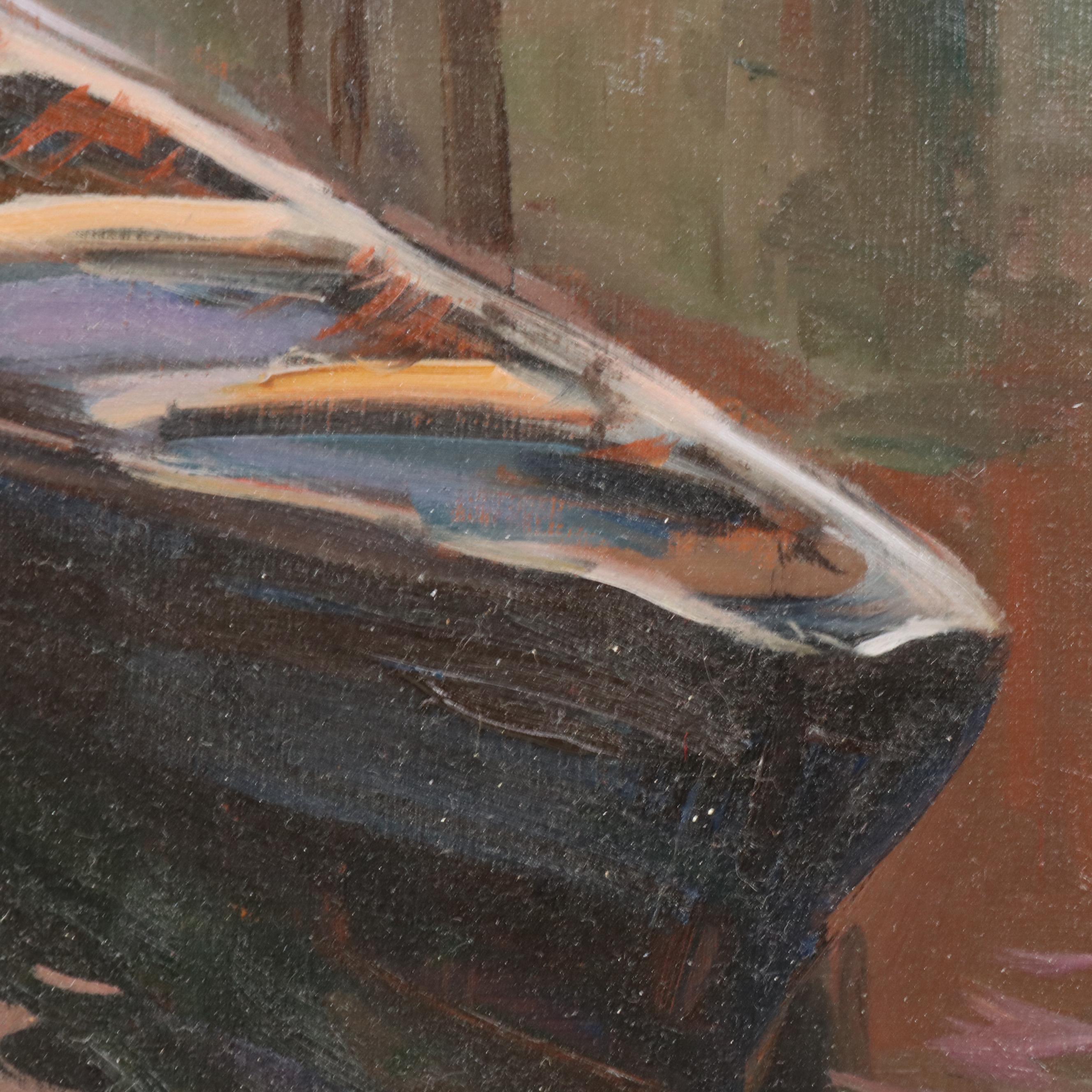 Claudio Simonetti Oil Painting of Venetian Canal with Gondolas