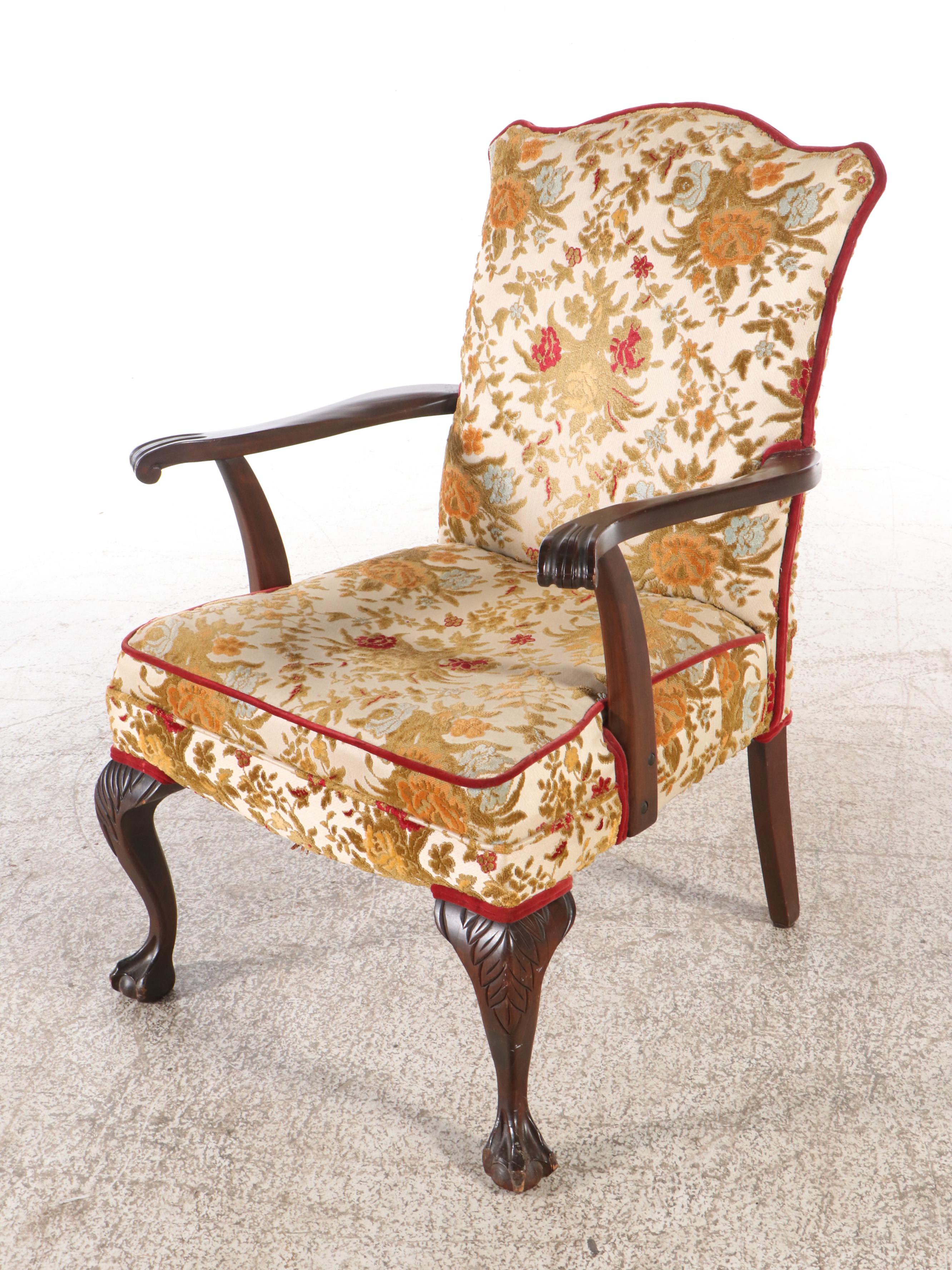 Floral Upholstered Mahogany Fauteuil