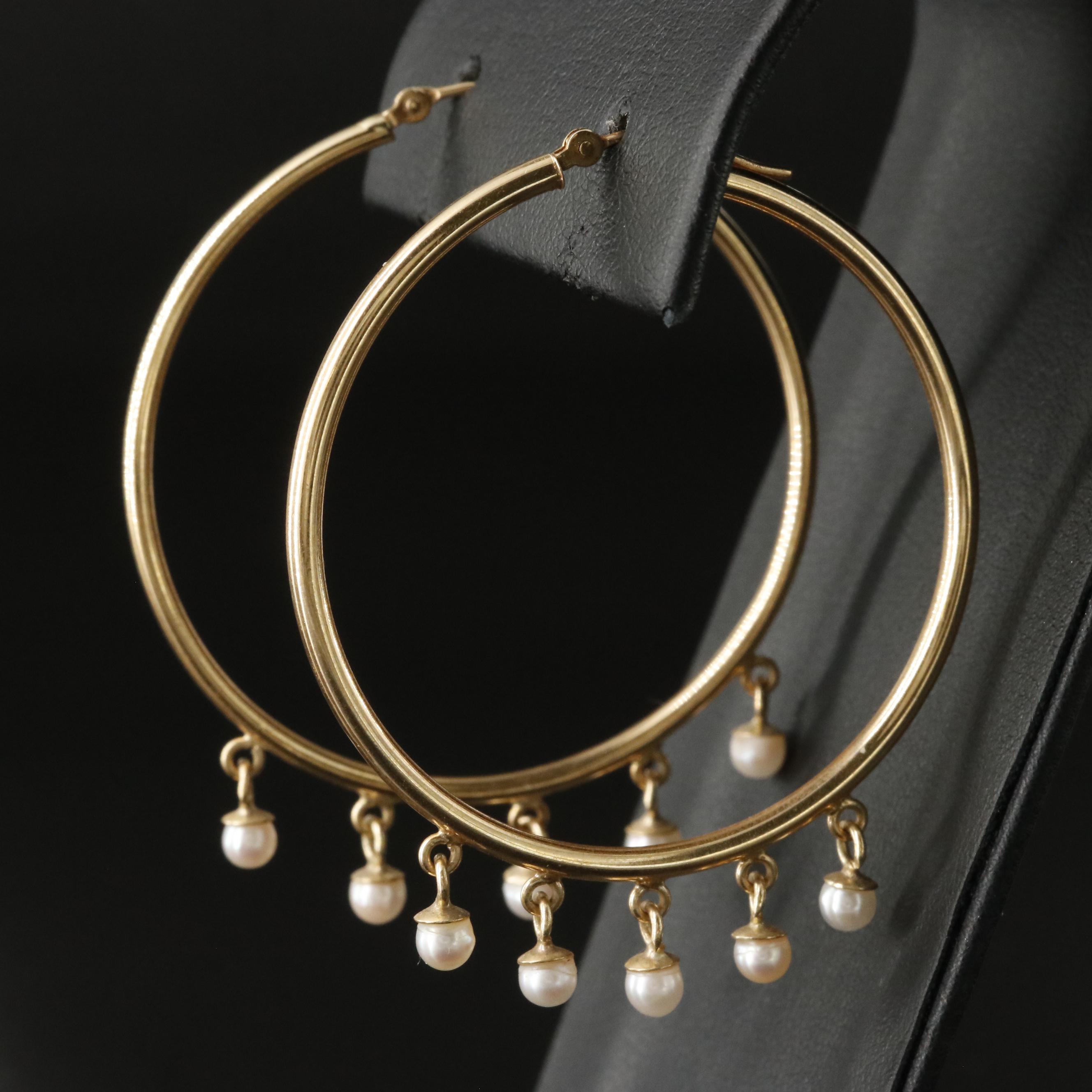 14K Hoops with Pearl Fringe