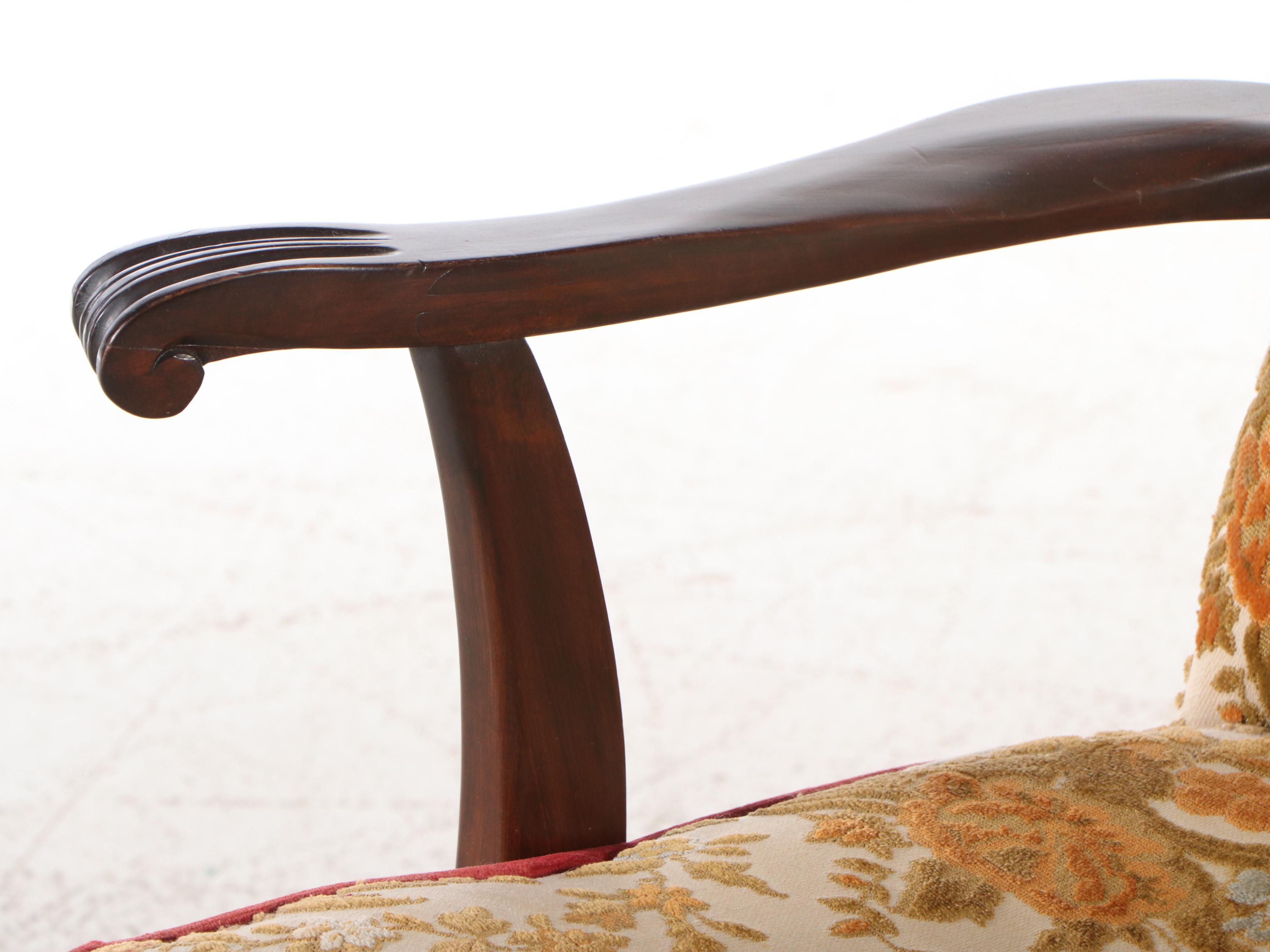 Floral Upholstered Mahogany Fauteuil