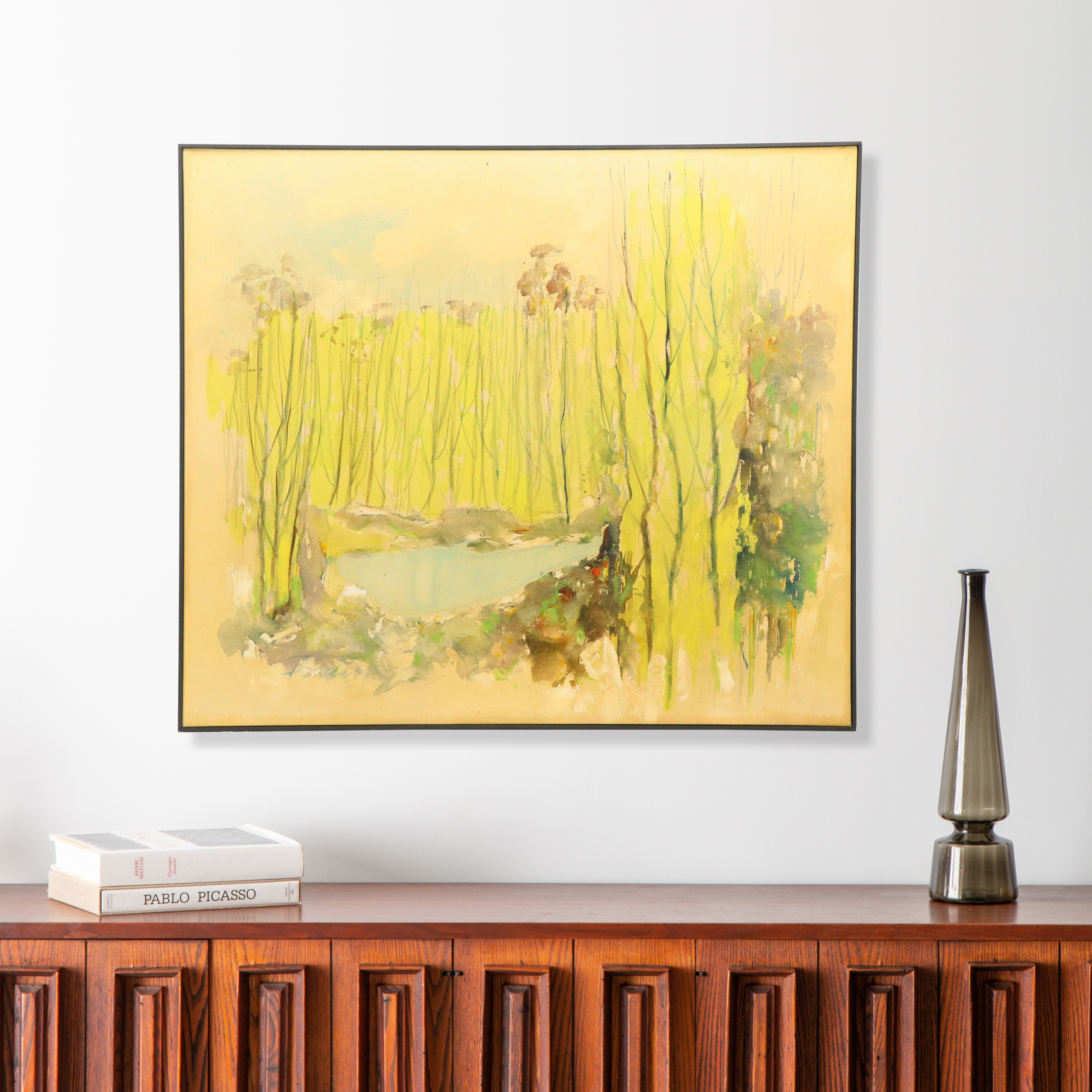 John Bordin Landscape Oil on Canvas of Vernal Pool, Mid-20th C.