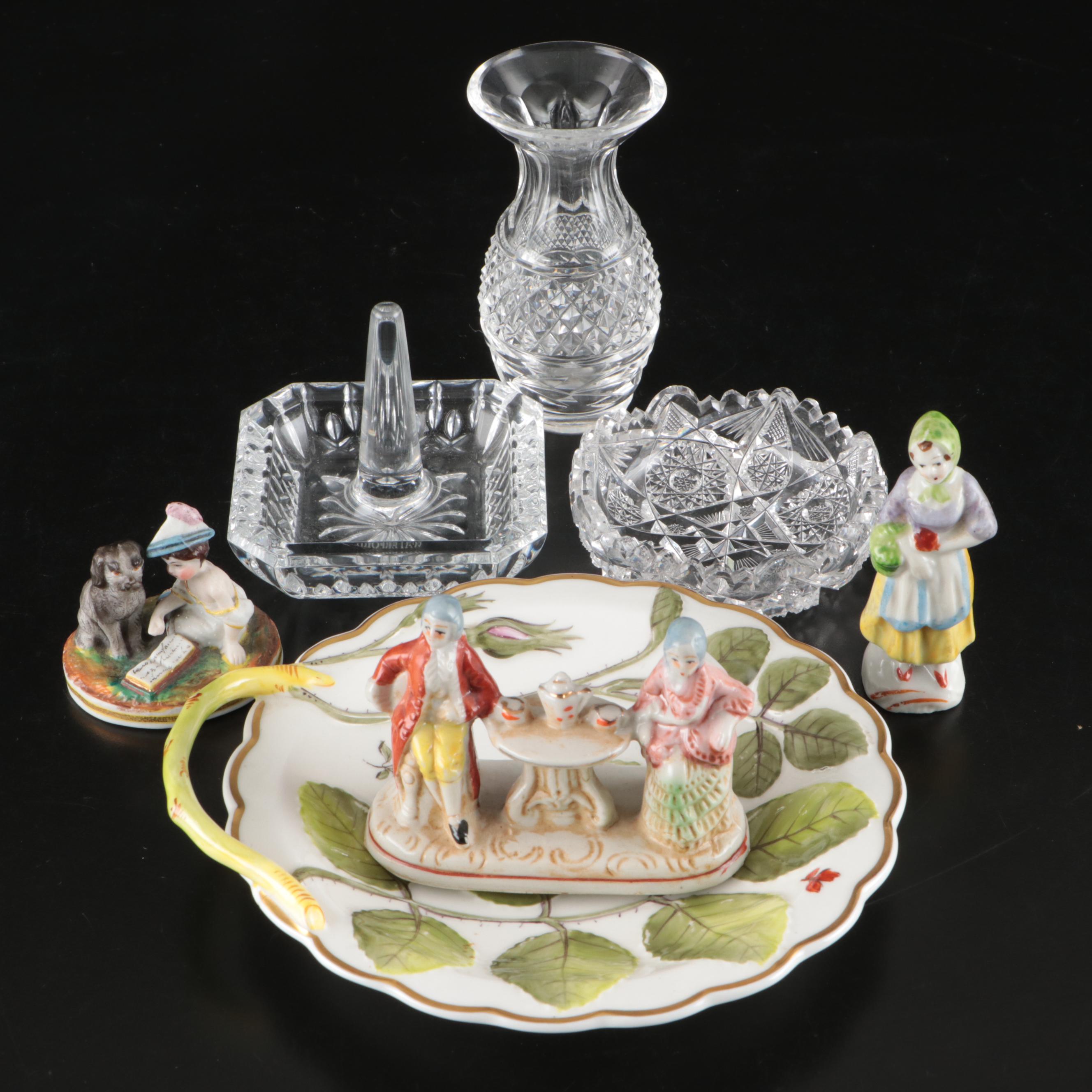 Waterford with Other Ring Holder, Bud Vase, Porcelain Figurines and Plate