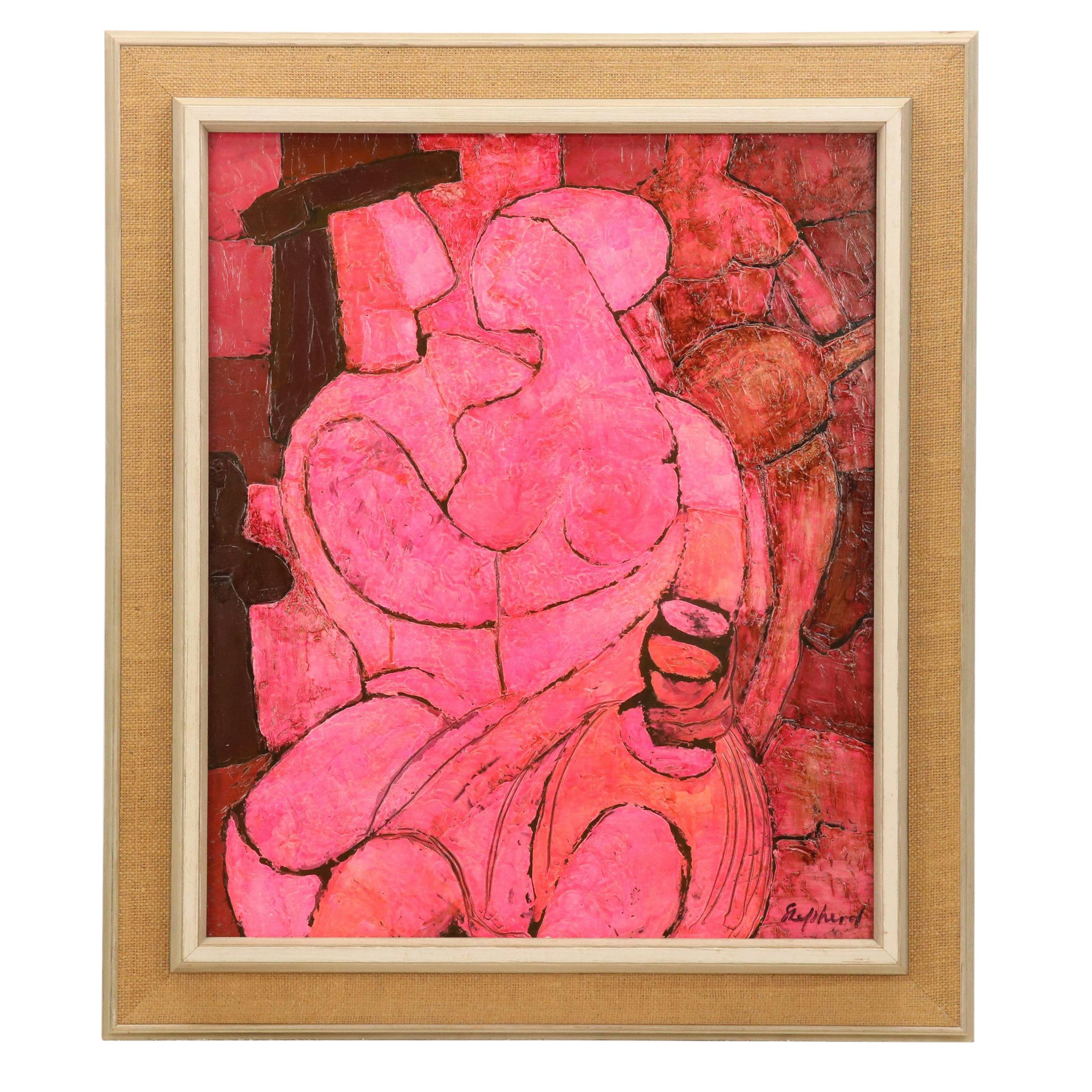 Sidney Horne Shepherd Modernist Oil Painting of Embracing Couple, Mid-20th C.
