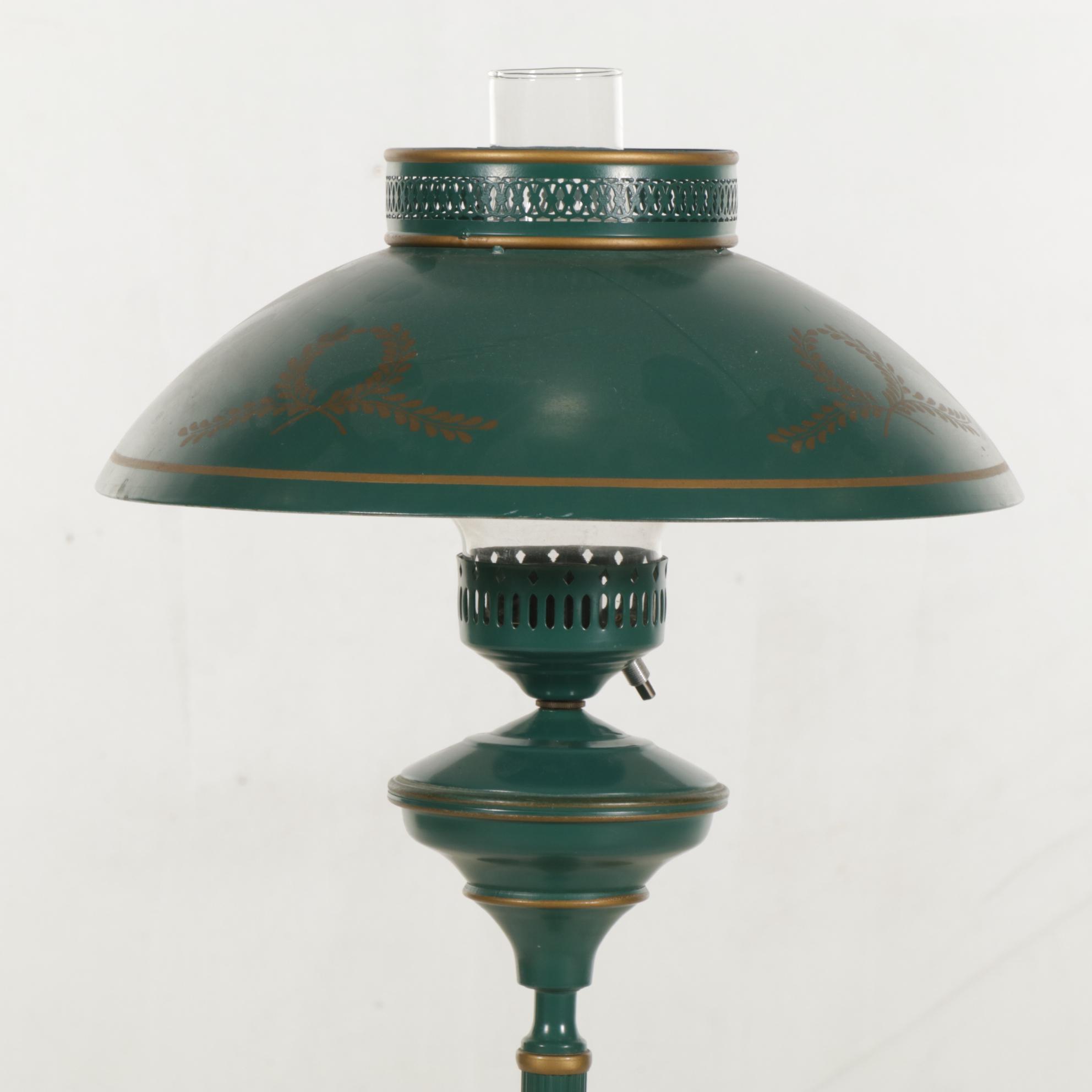Green Toleware Metal Floor Lamp, Late 20th Century